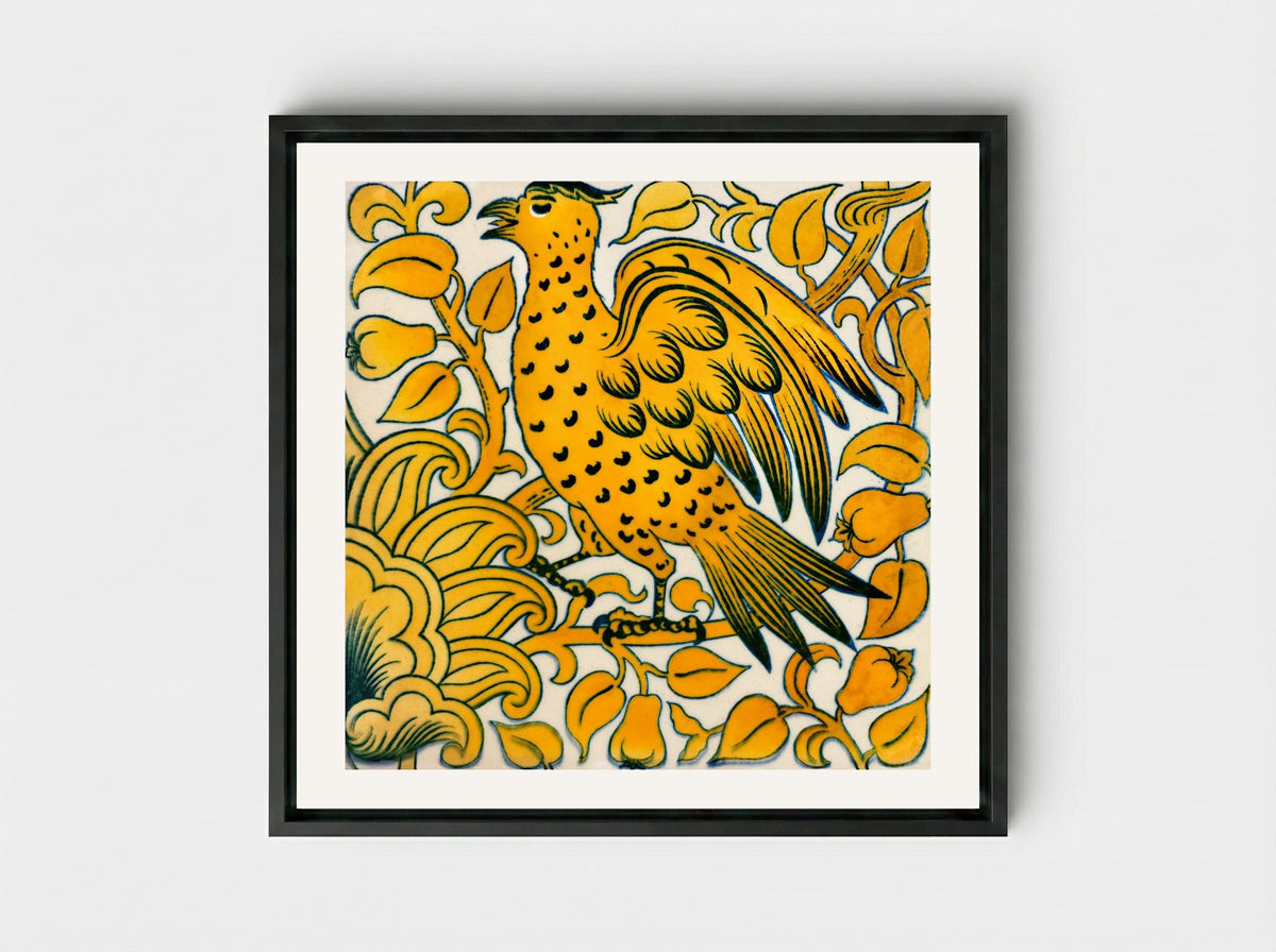 Lustre Tile with Bird Design - William De Morgan - Framed Canvas Black