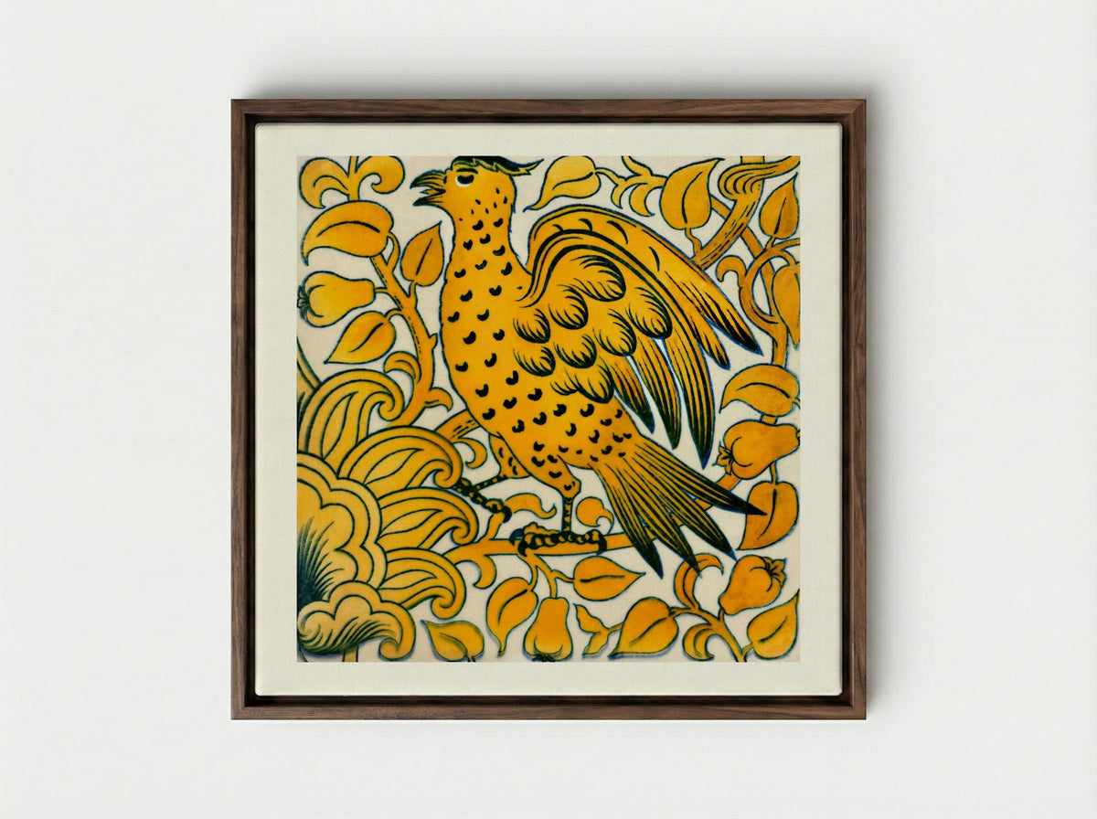 Lustre Tile with Bird Design - William De Morgan - Framed Canvas Dark Wood