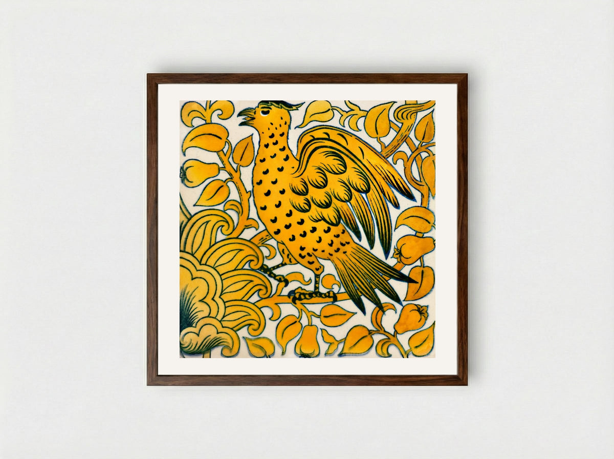 Lustre Tile with Bird Design - William De Morgan - Framed Print Dark Wood