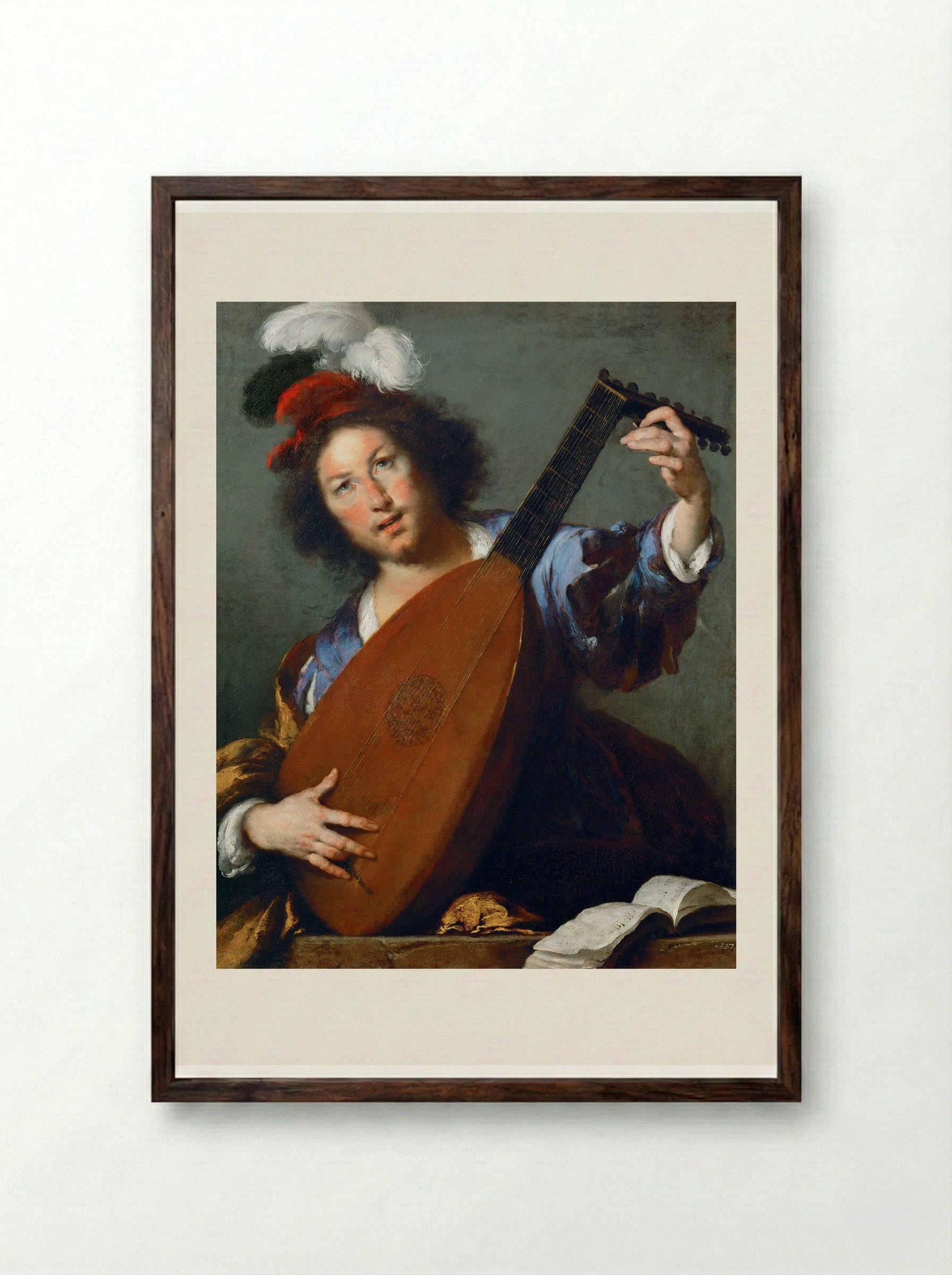Lute Player - Bernardo Strozzi - Framed Print Dark Wood