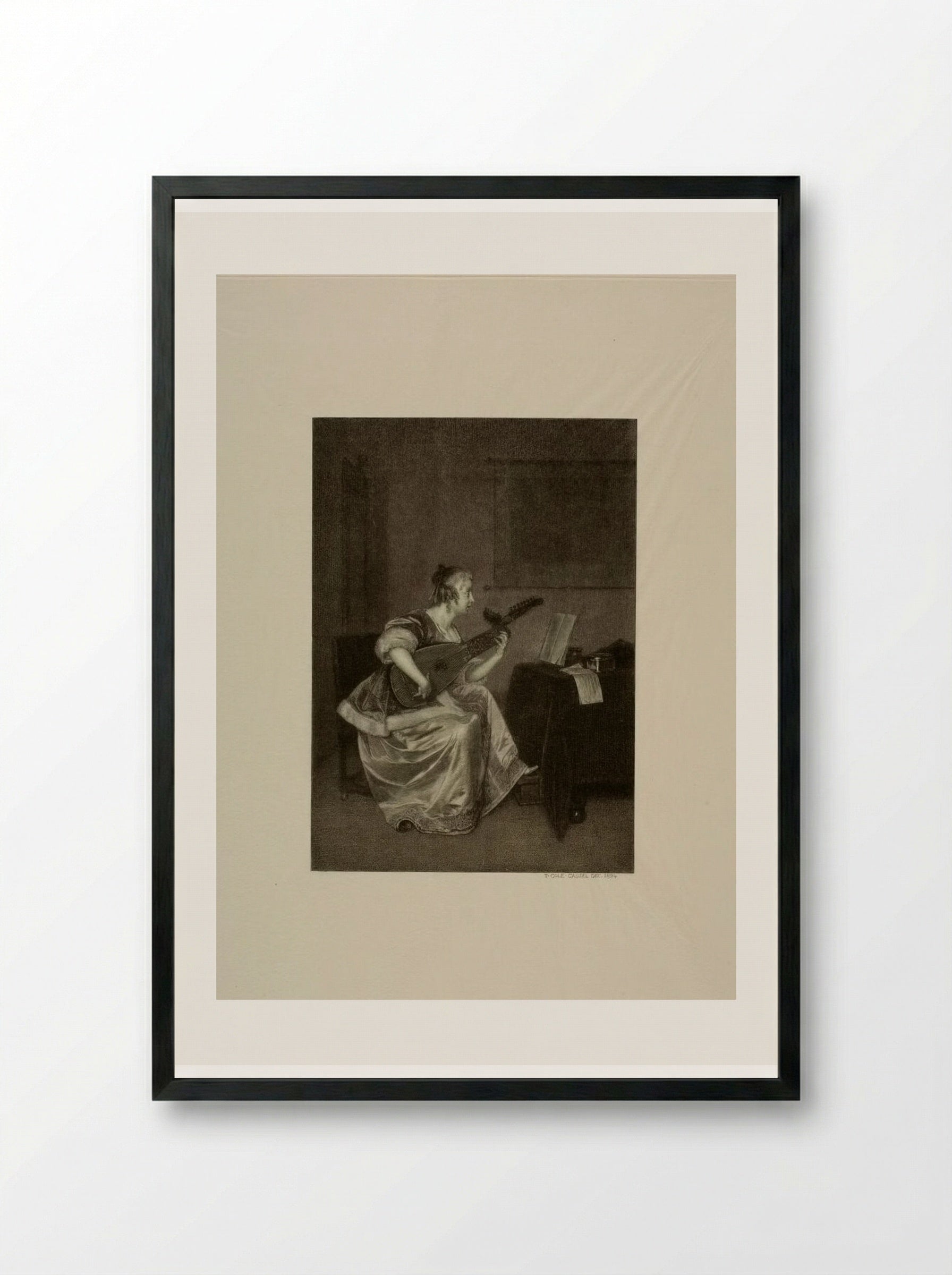 Lute-player (After Frans van Mieris the Elder) - Timothy Cole - Framed Print Black