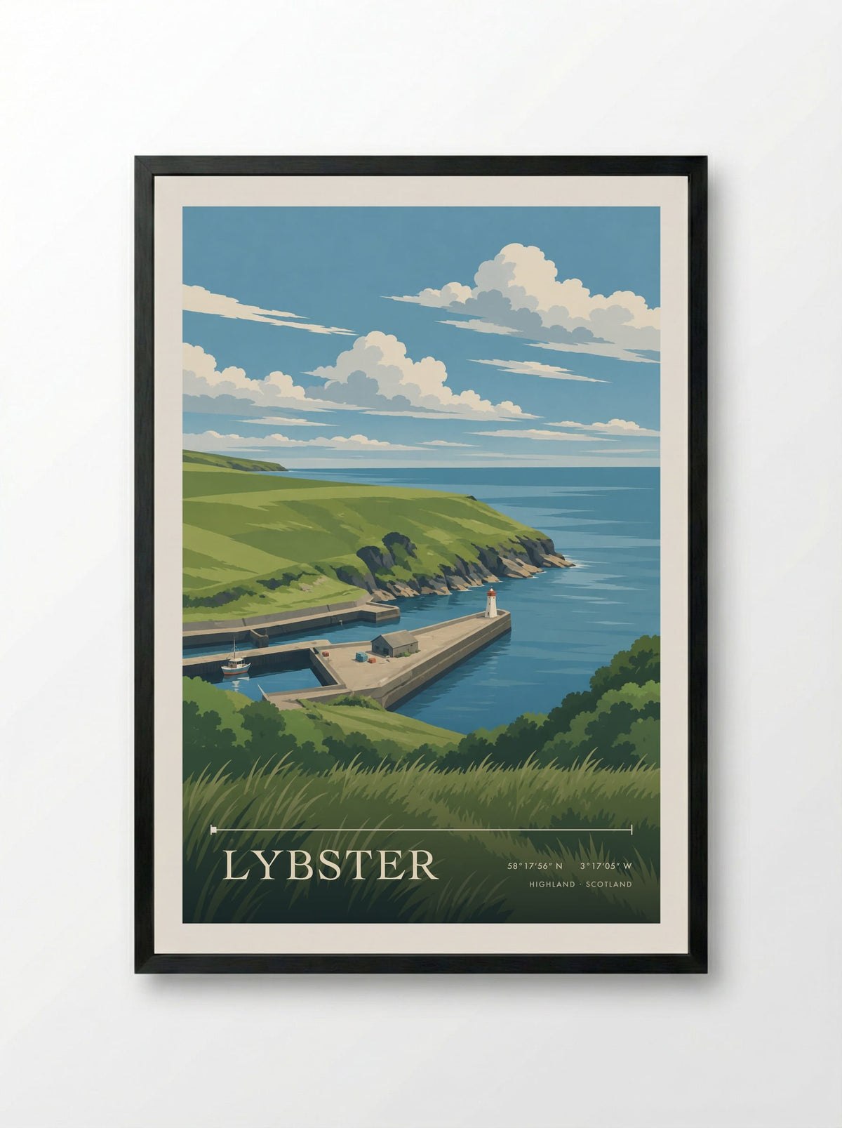 Lybster, Highland | Travel Poster - Framed Print Black
