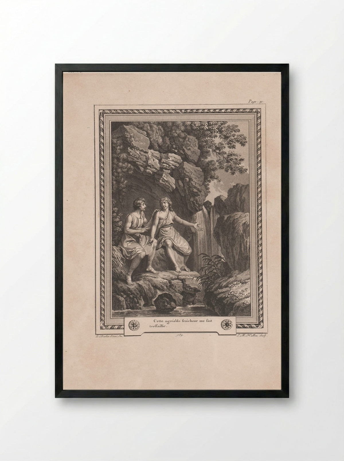 Lycidas en Myrson - Jean Jacques François Le Barbier - Framed Print Black