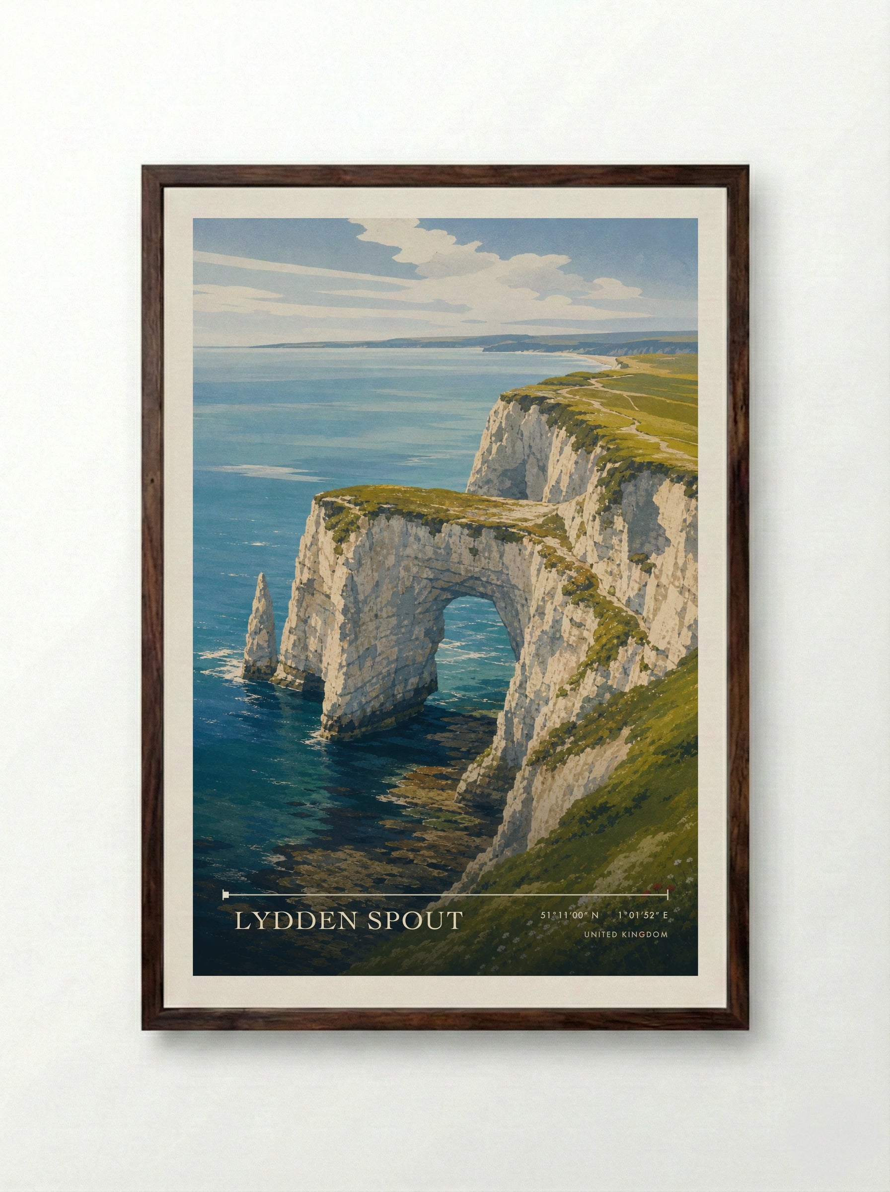 Lydden Spout United Kingdom Travel Poster - Framed Print Dark Wood