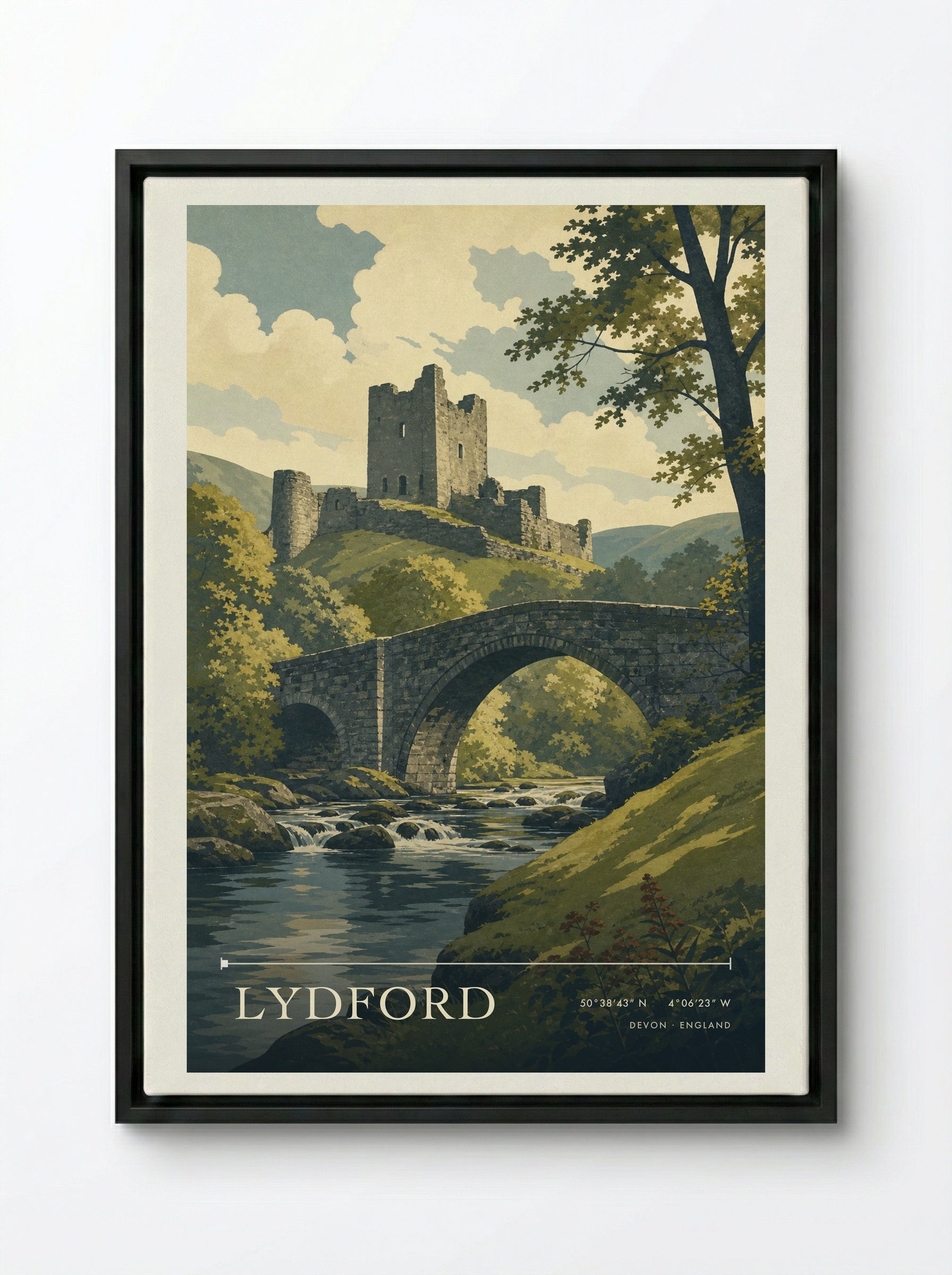 Lydford Devon England Travel Poster - Framed Canvas Black