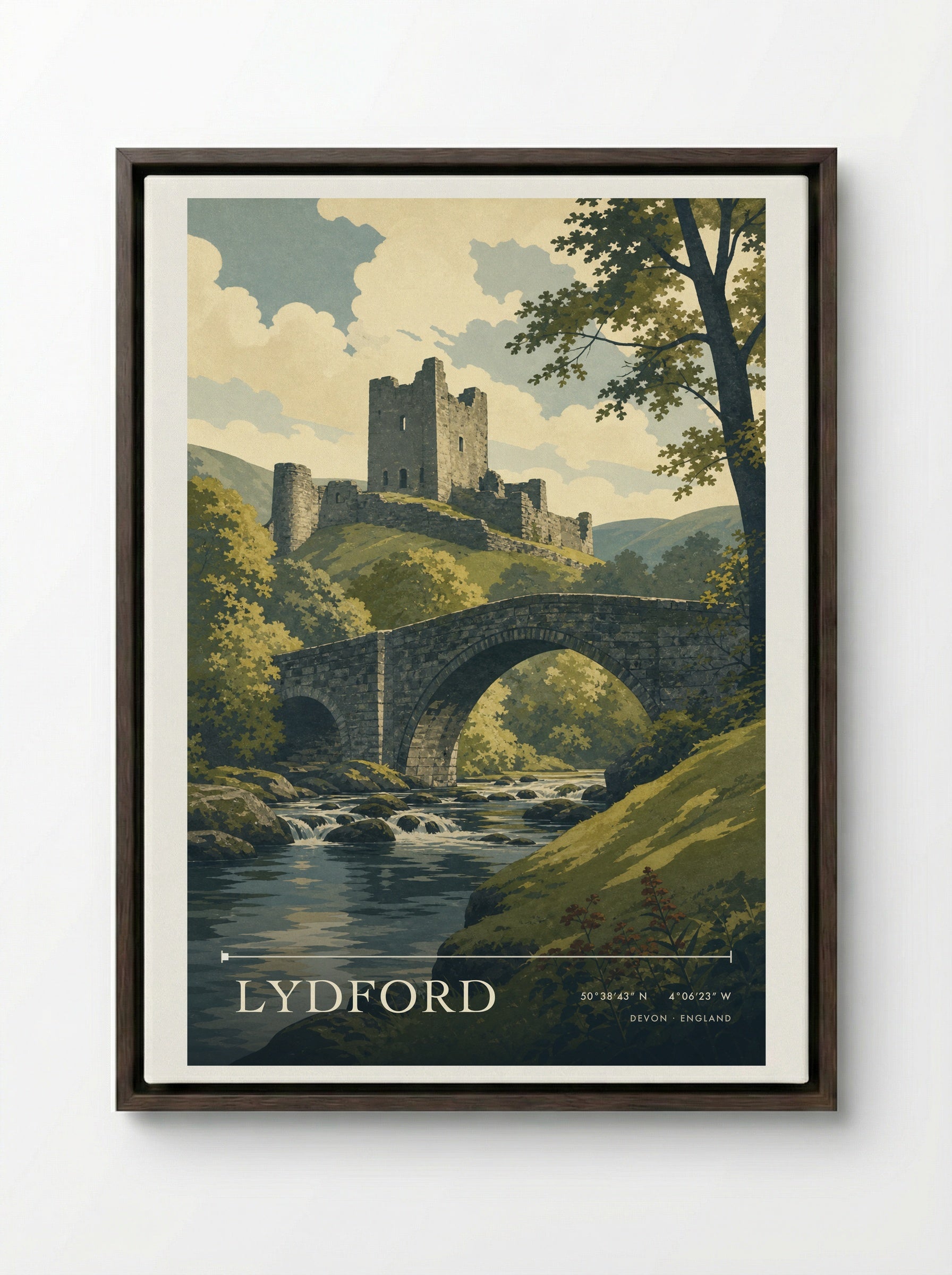 Lydford Devon England Travel Poster - Framed Canvas Dark Wood