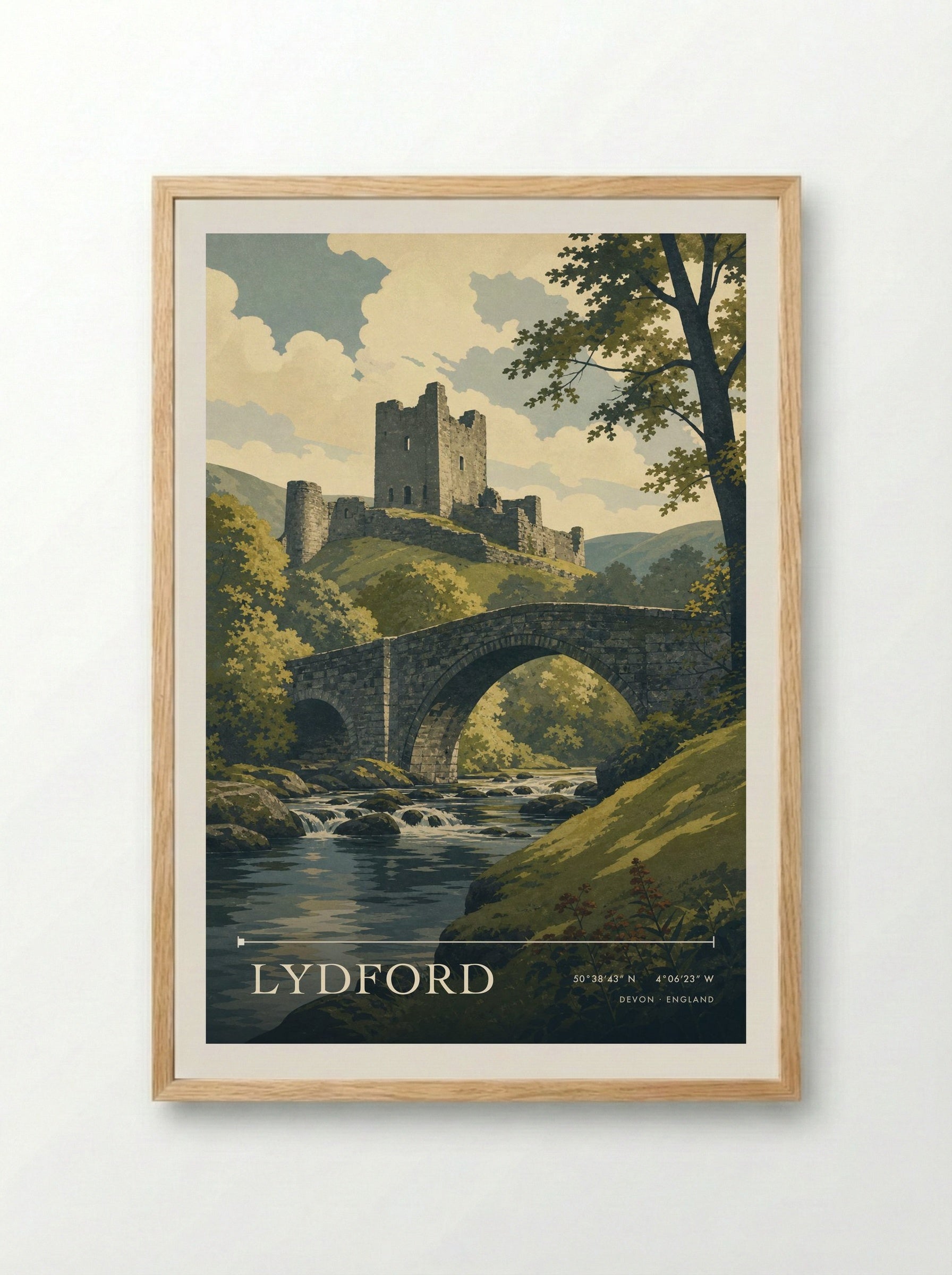 Lydford Devon England Travel Poster - Framed Print Wood