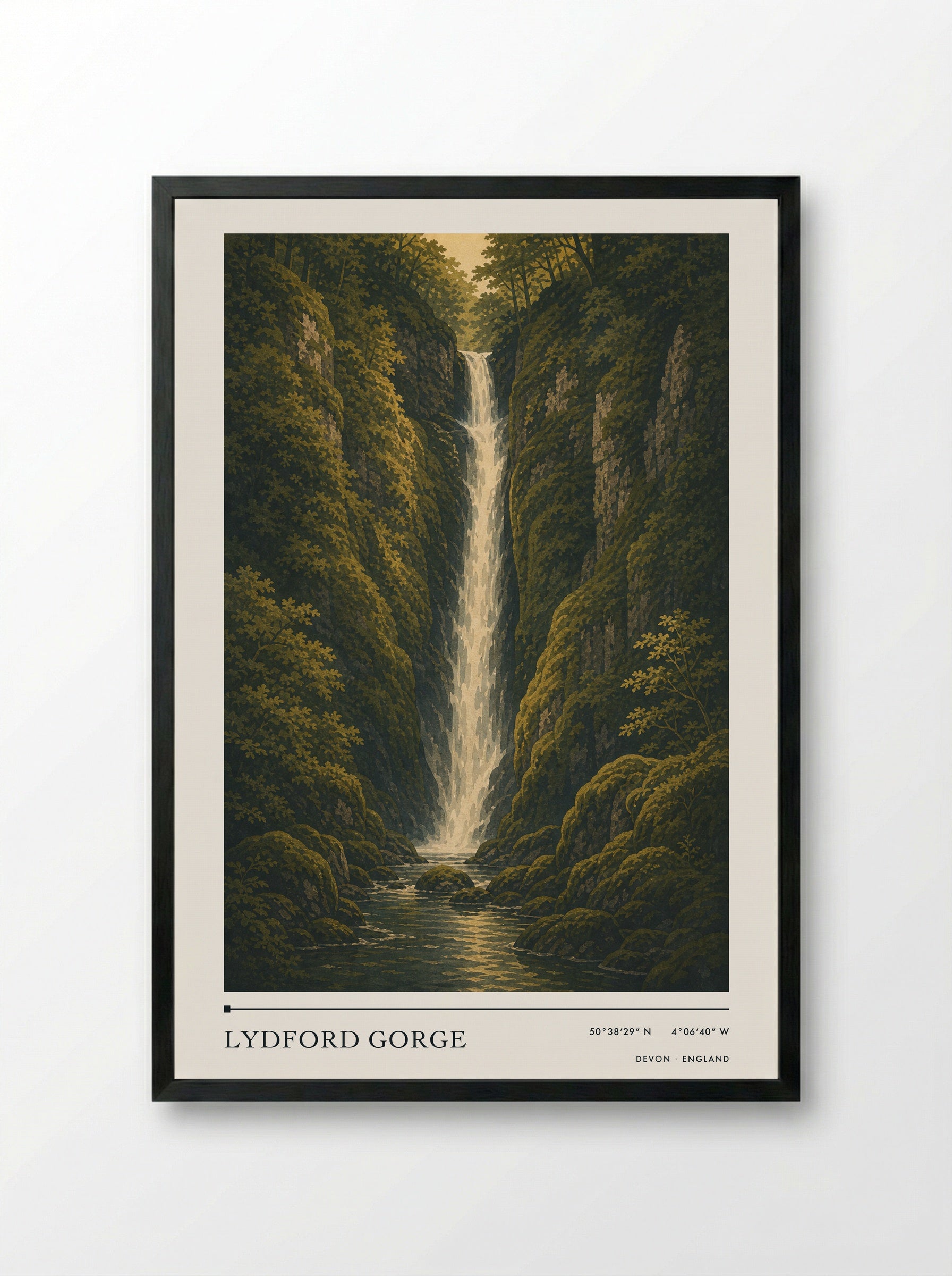 Lydford Gorge Devon England Travel Poster - Framed Print Black