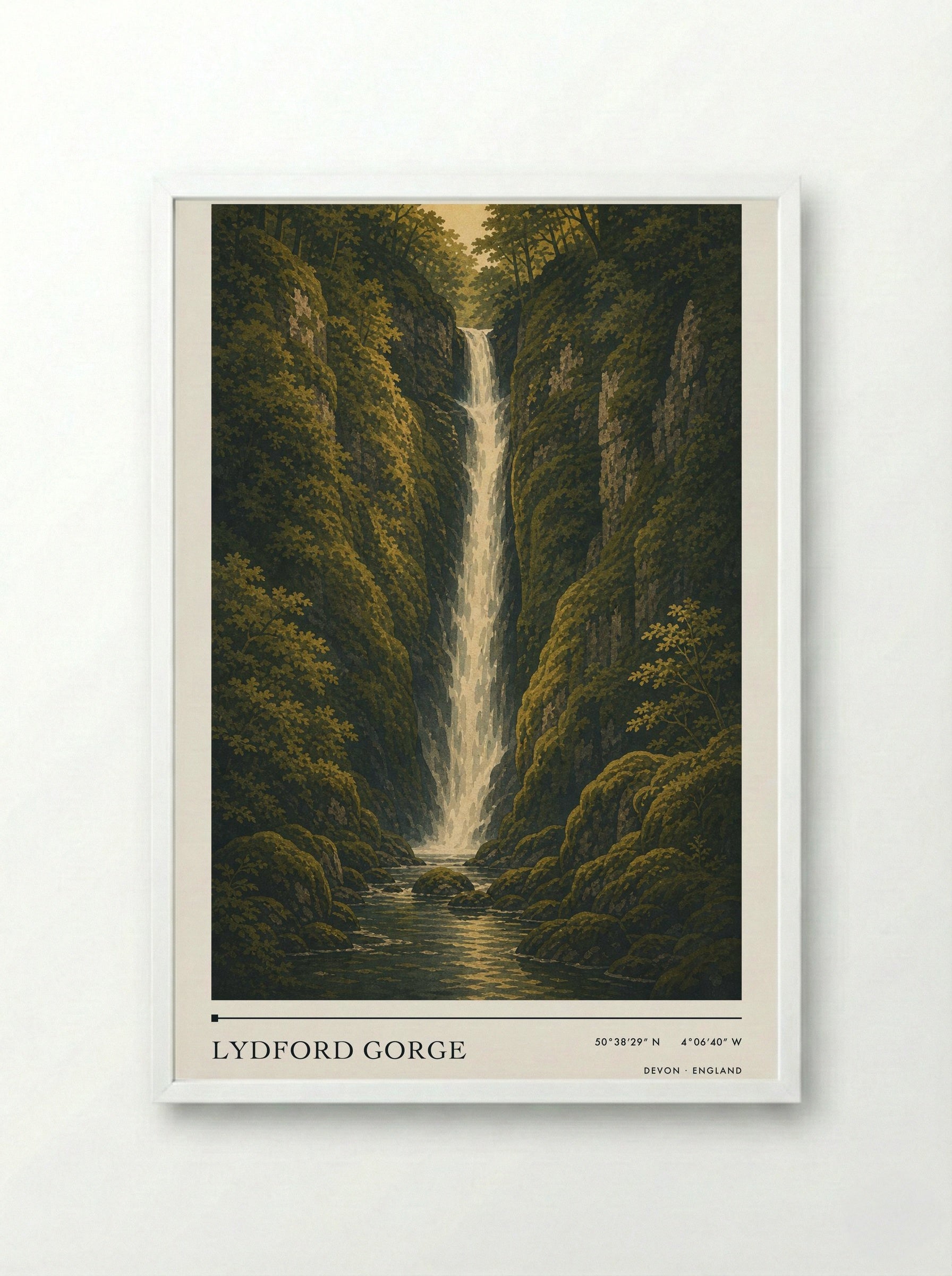 Lydford Gorge Devon England Travel Poster - Framed Print White