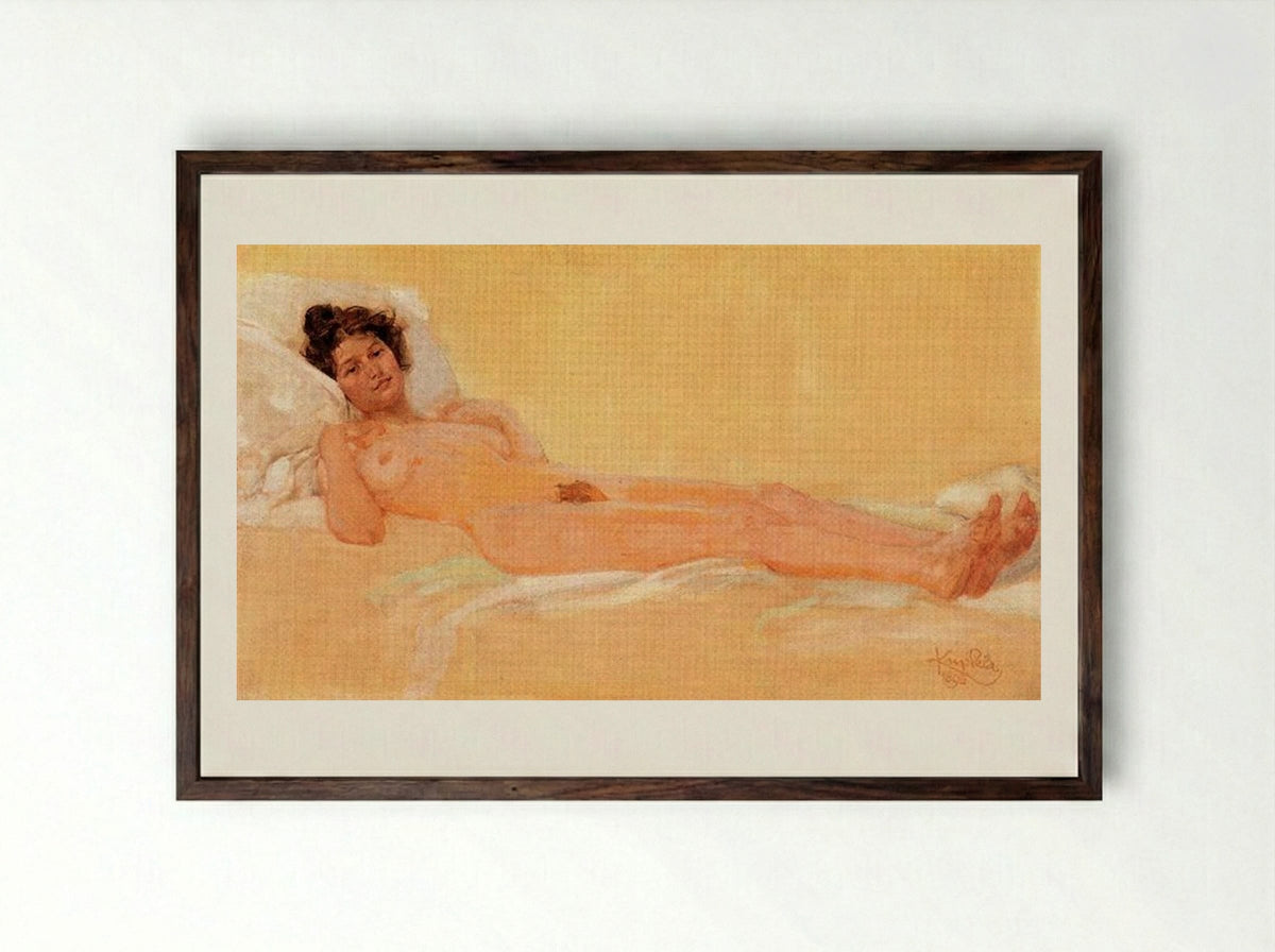 Lying Naked, Gabrielle - Frantisek Kupka - Framed Print Dark Wood