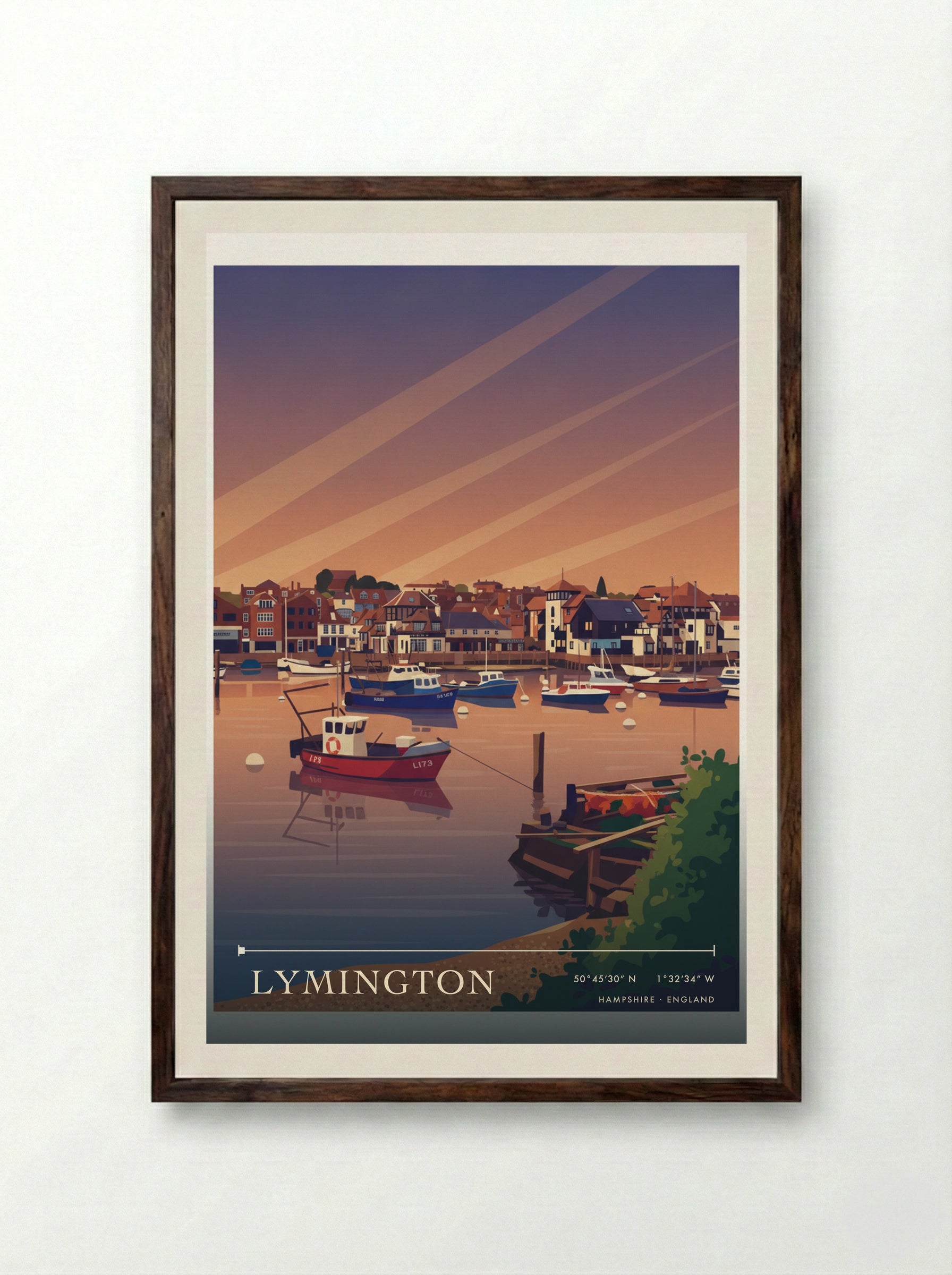 Lymington Hampshire England Travel Poster - Framed Print Dark Wood
