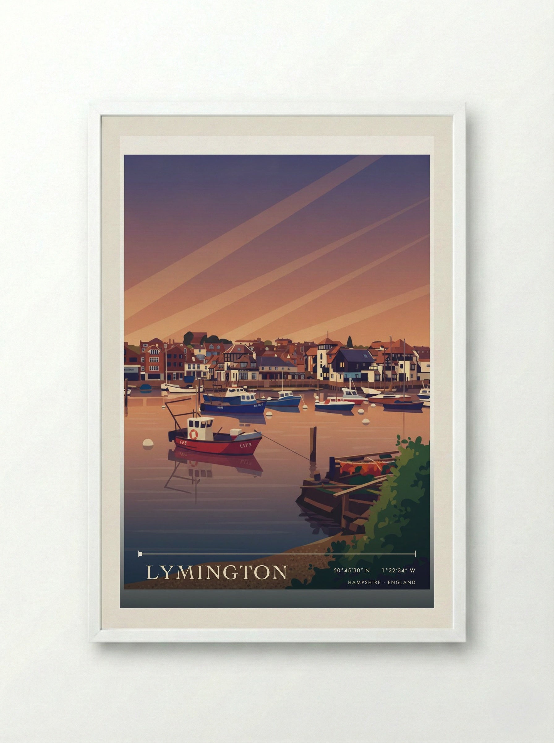 Lymington Hampshire England Travel Poster - Framed Print White