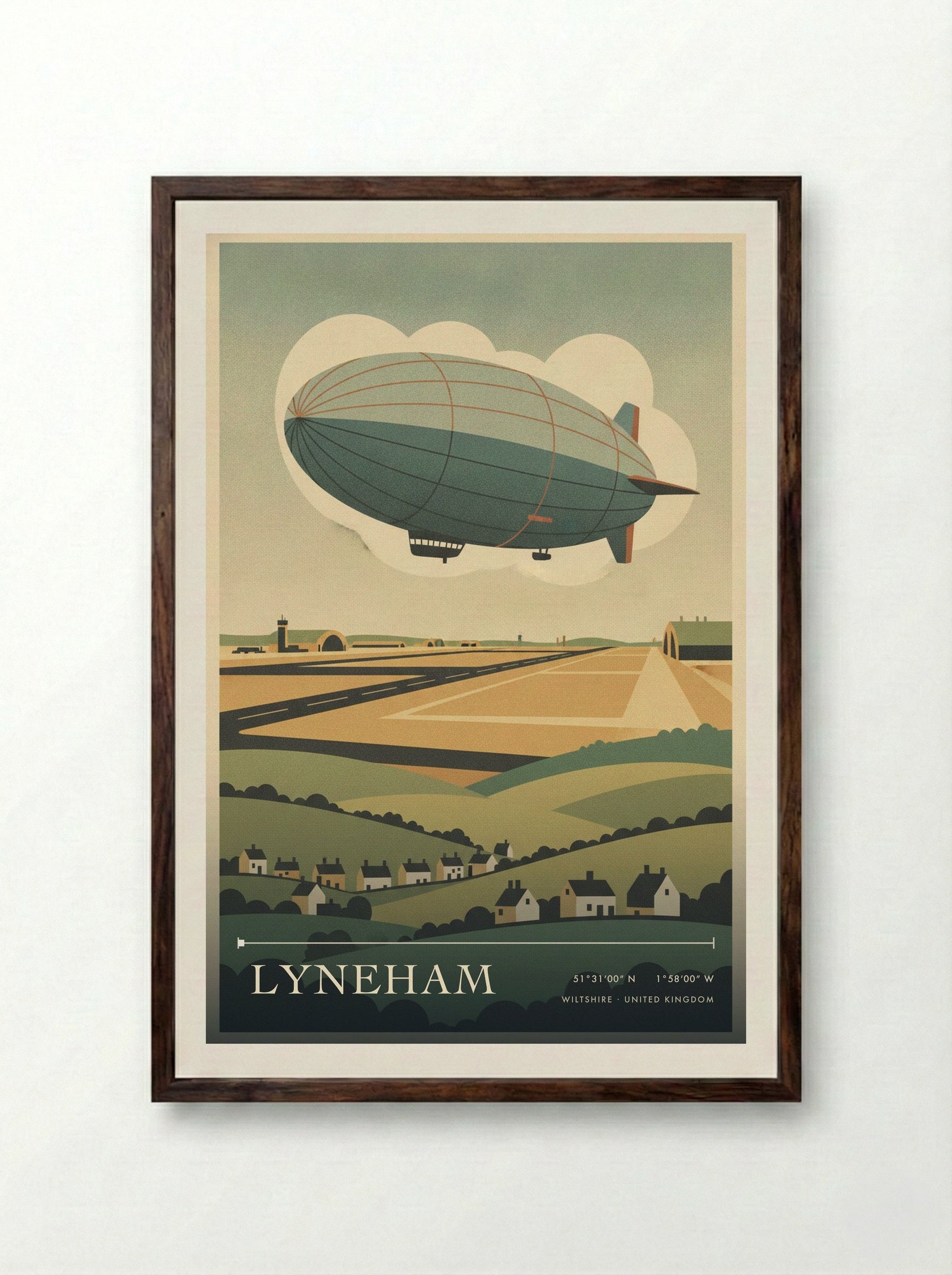 Lyneham Wiltshire United Kingdom Travel Poster - Framed Print Dark Wood