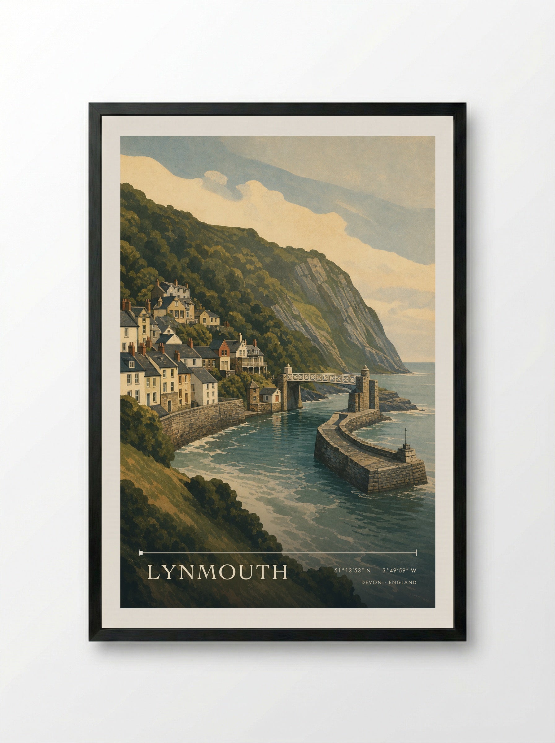 Lynmouth Devon England Travel Poster - Framed Print Black