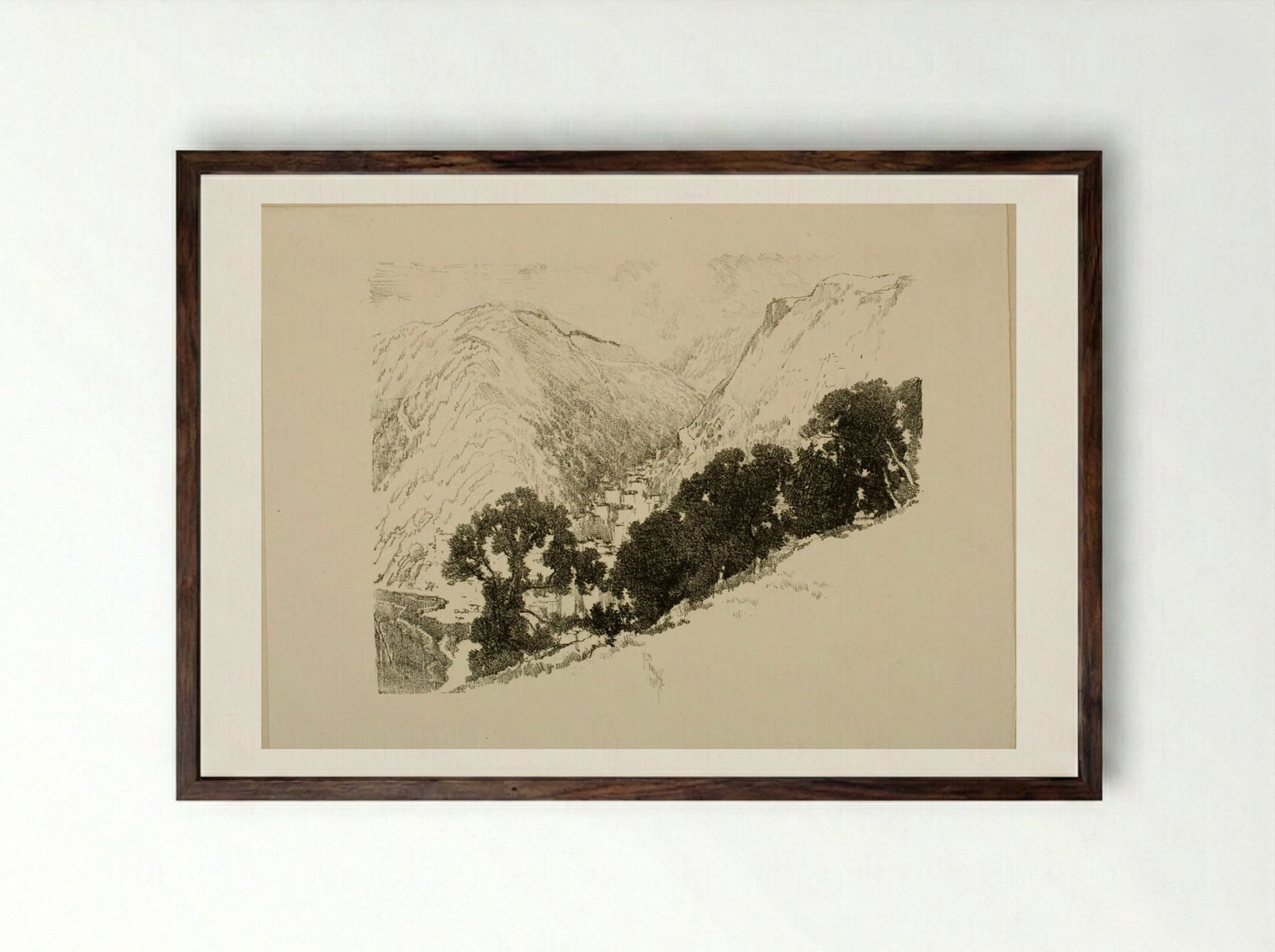 Lynmouth, from Lynton - Joseph Pennell - Framed Print Dark Wood