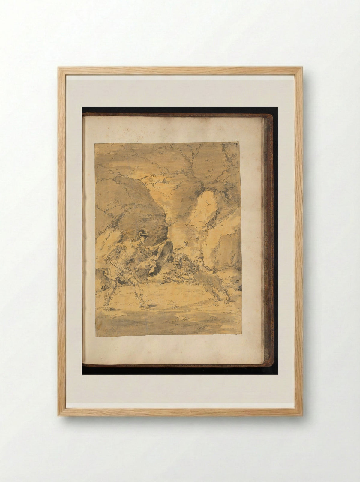 Lysimachus Fighting a Lion - Leonaert Bramer - Framed Print Wood