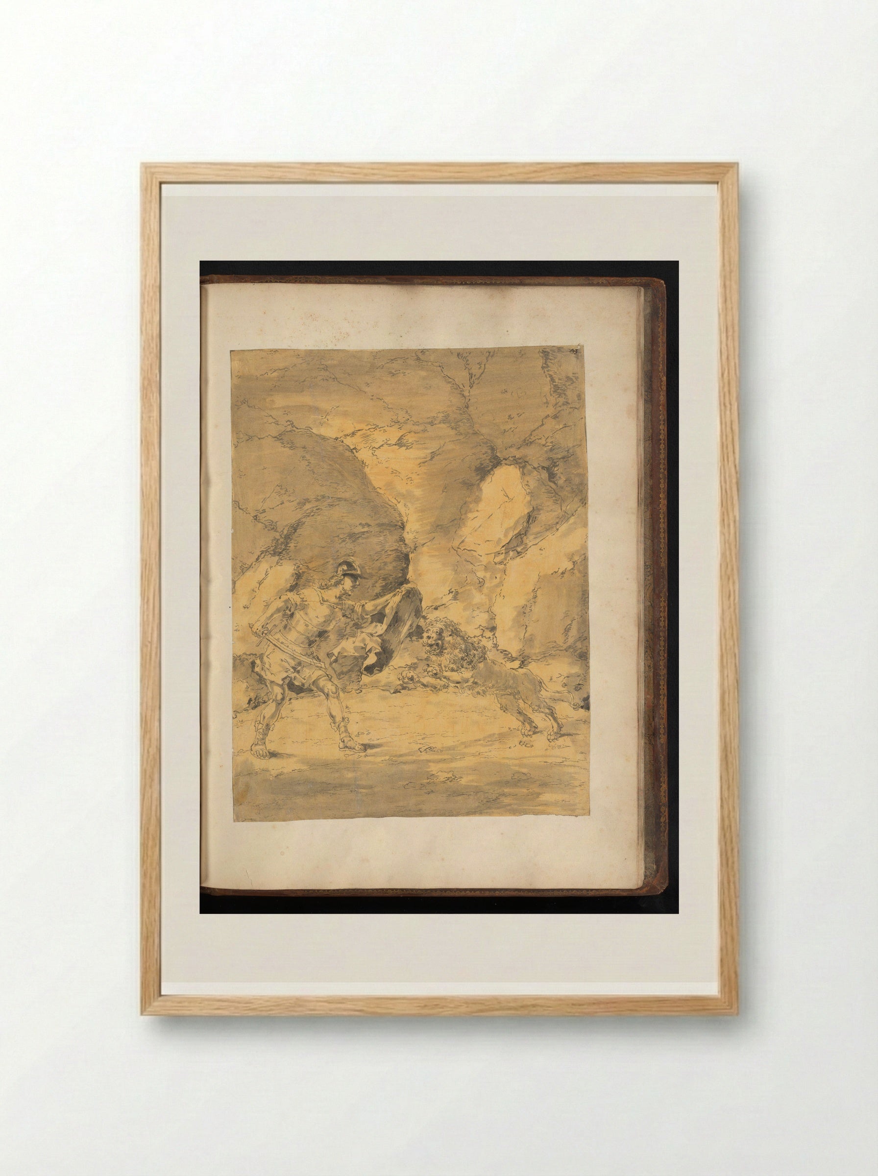 Lysimachus Fighting a Lion - Leonaert Bramer - Framed Print Wood