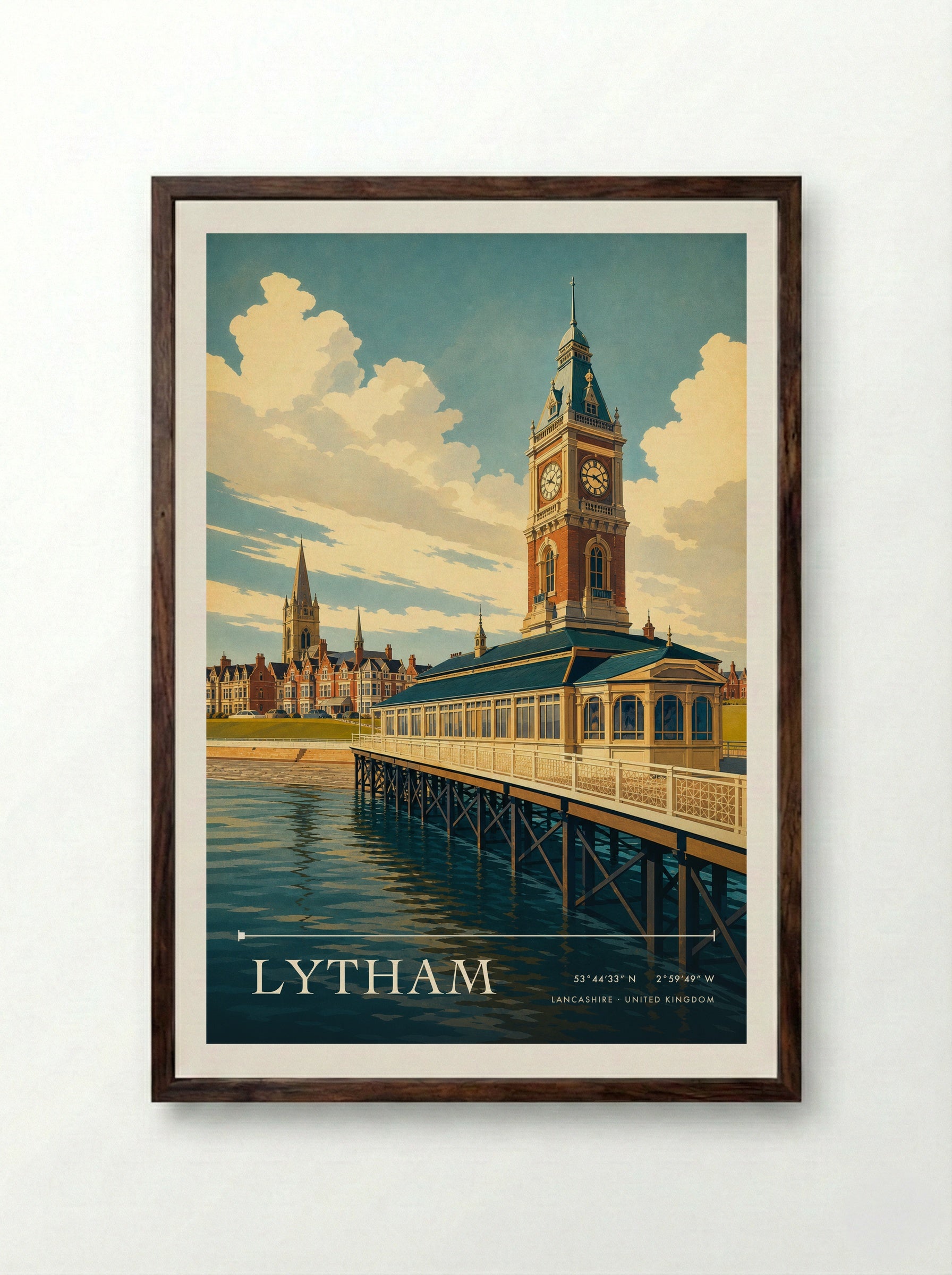 Lytham Lancashire United Kingdom Travel Poster - Framed Print Dark Wood