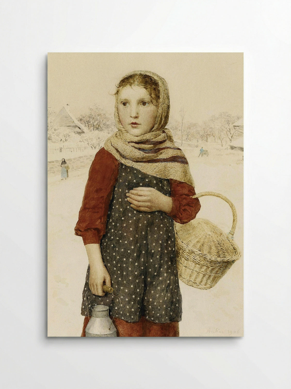 Mädchen in Winterlandschaft - Albert Anker - Poster