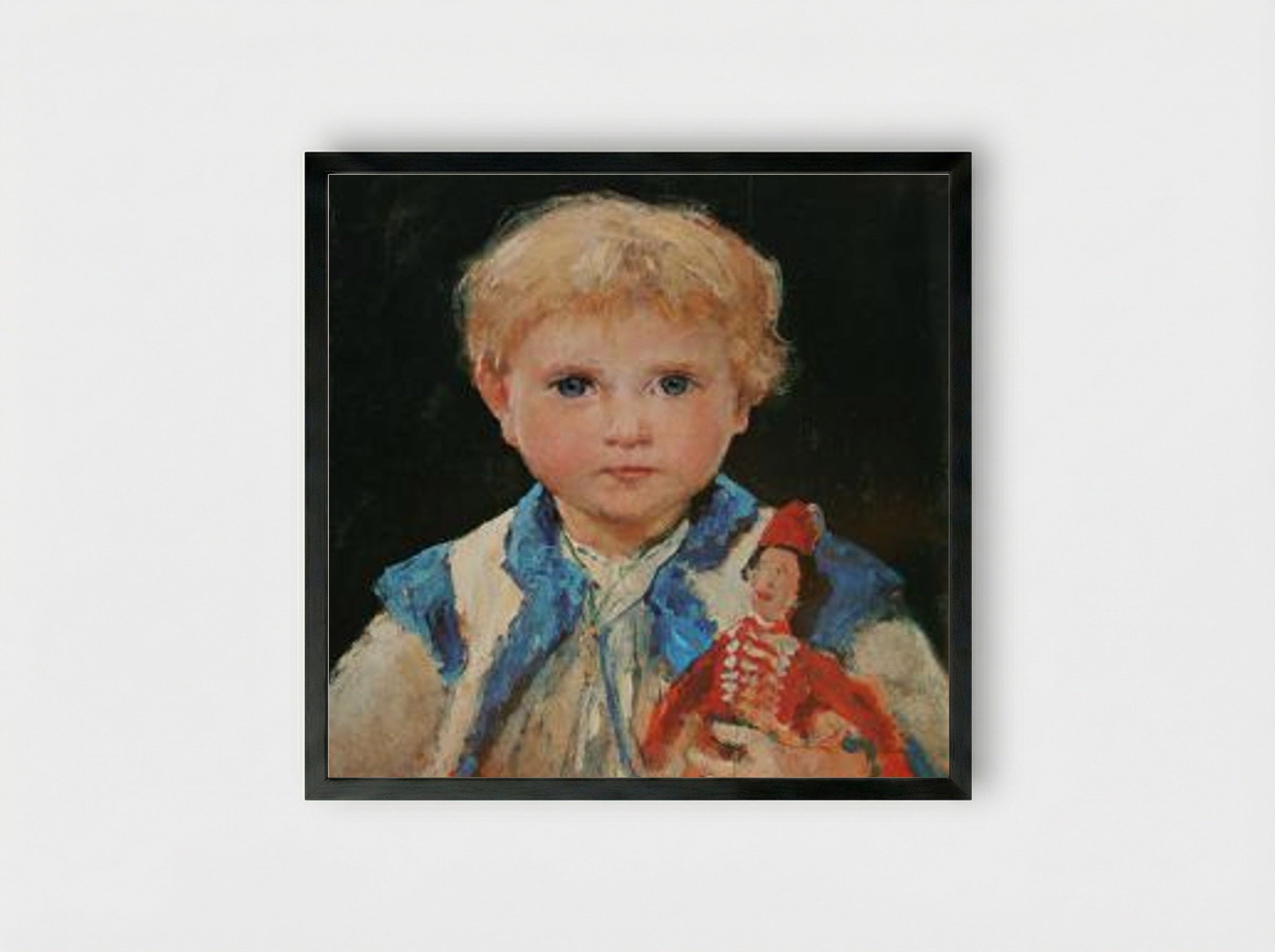 Mädchen mit Hampelmann (Marie Anker) - Albert Anker - Framed Print Black