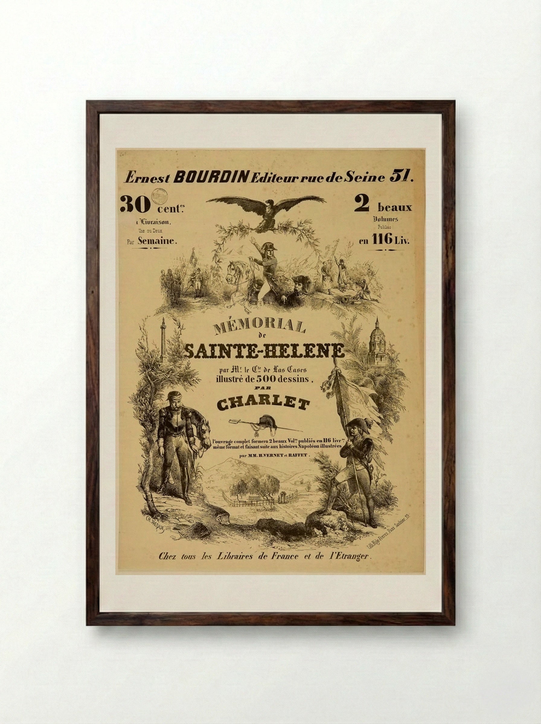 Mémorial de Sainte-Hélène - Charles-Émile Jacque - Framed Print Dark Wood