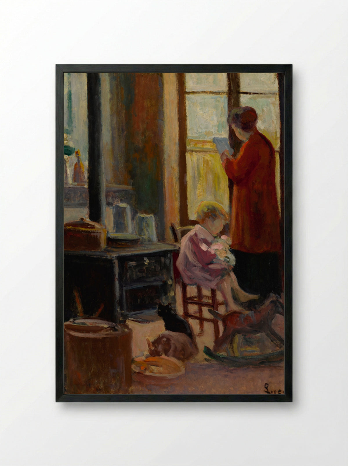 Mère Et Enfant Dans La Cuisine - Maximilien Luce - Framed Print Black