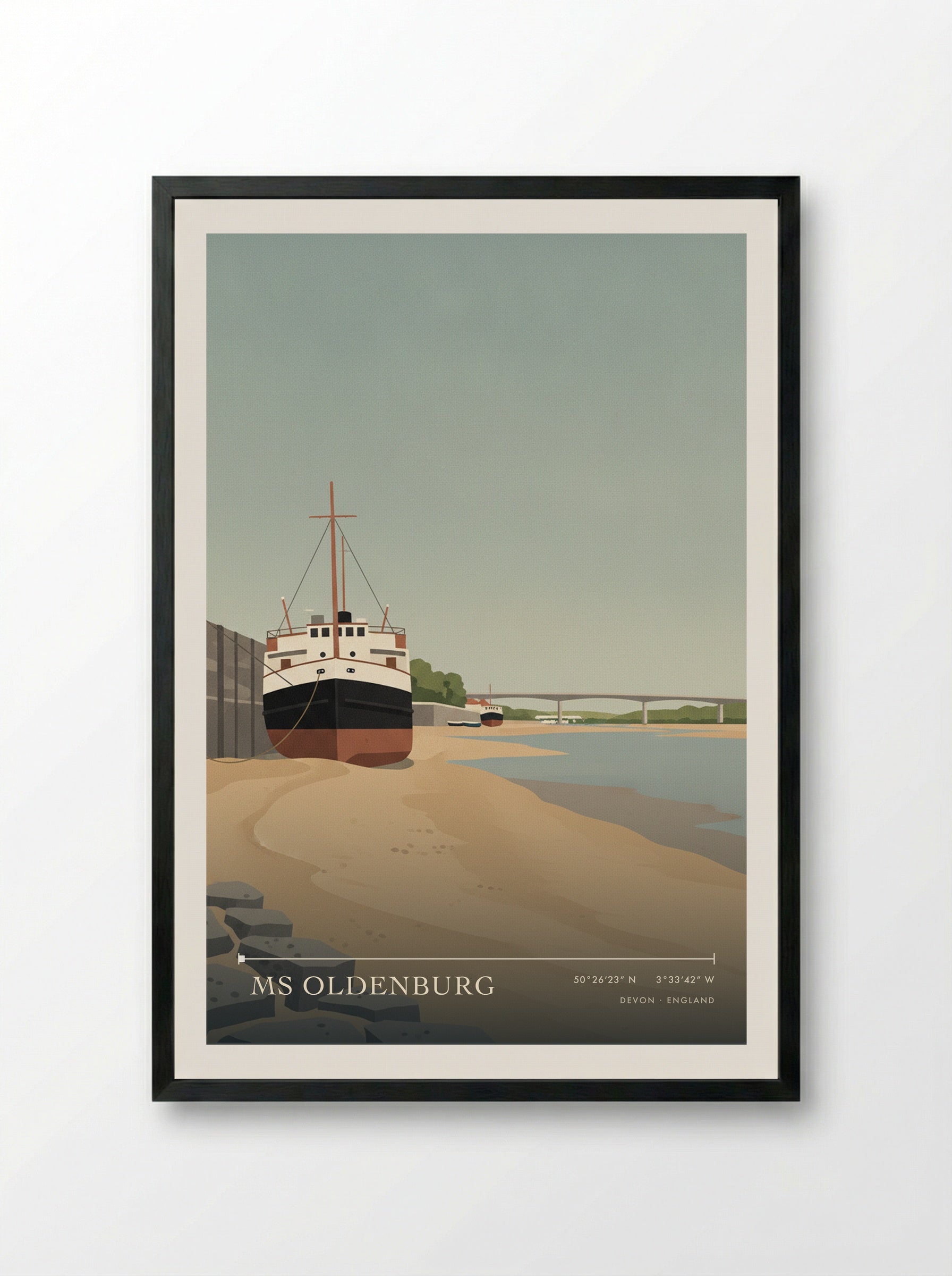 MS Oldenburg Devon England Travel Poster - Framed Print Black