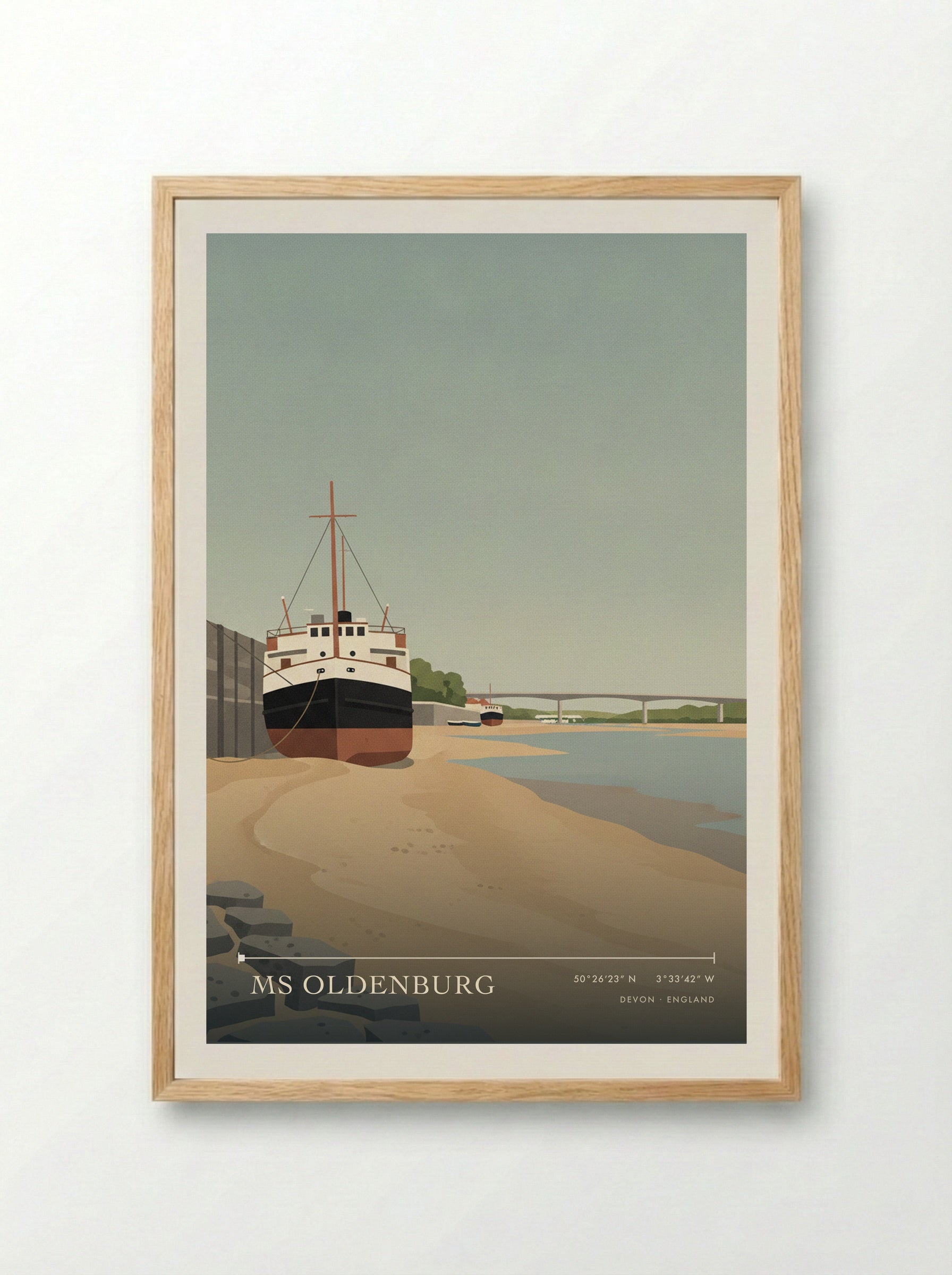 MS Oldenburg Devon England Travel Poster - Framed Print Wood