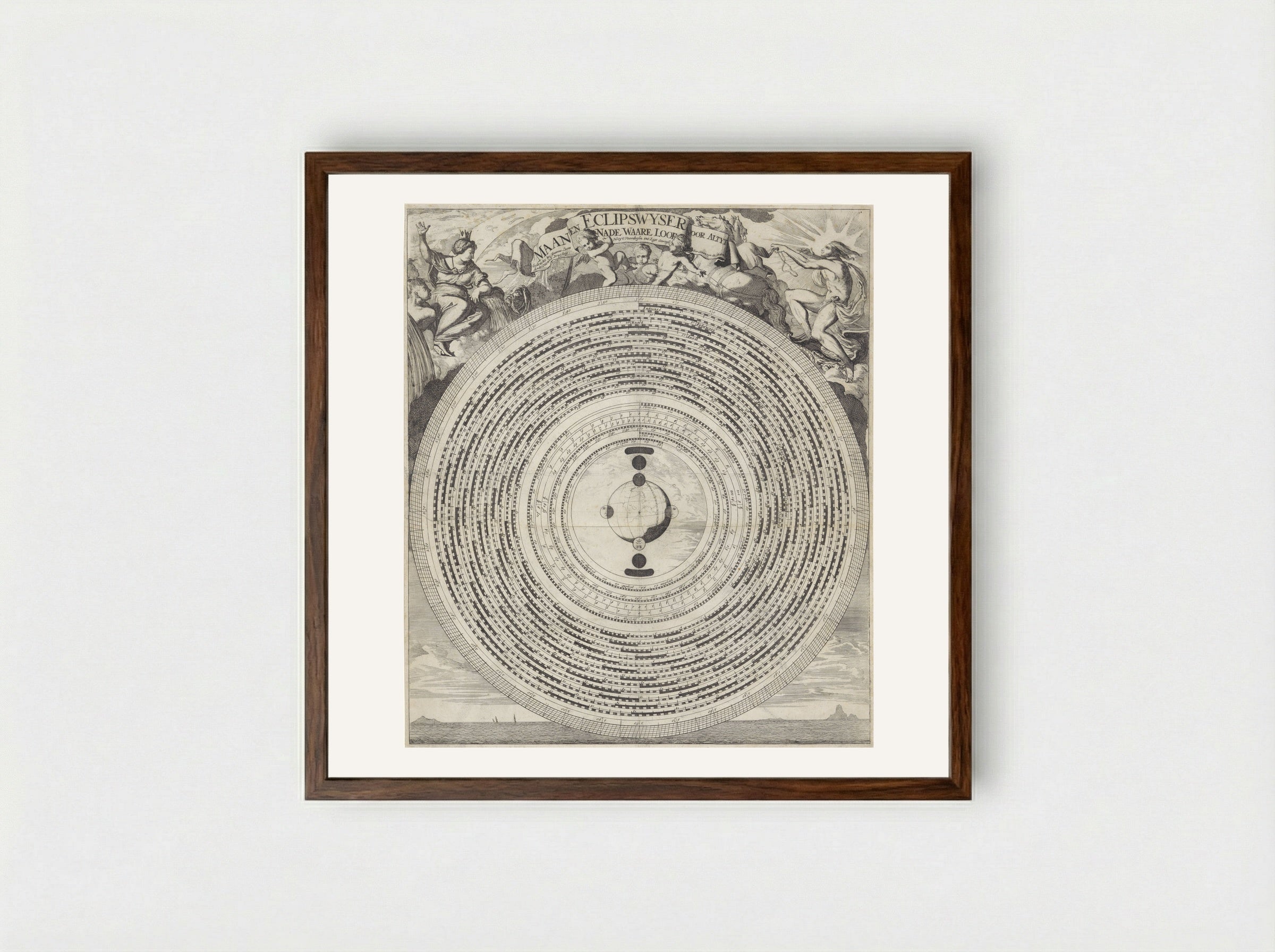 Maan- en eclipswijzer - Caspar Luyken - Framed Print Dark Wood