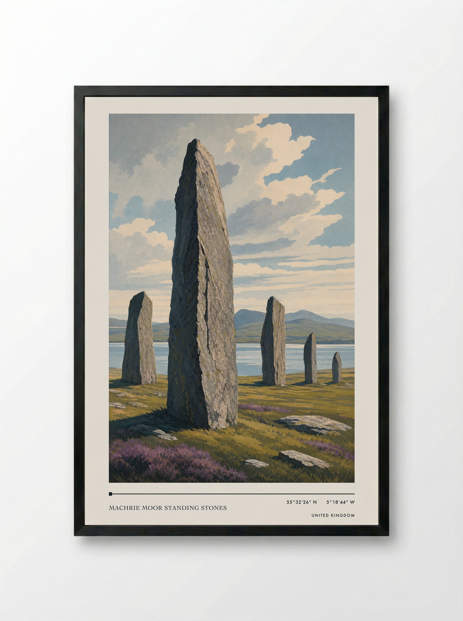Machrie Moor Standing Stones United Kingdom Travel Poster - Framed Print Black