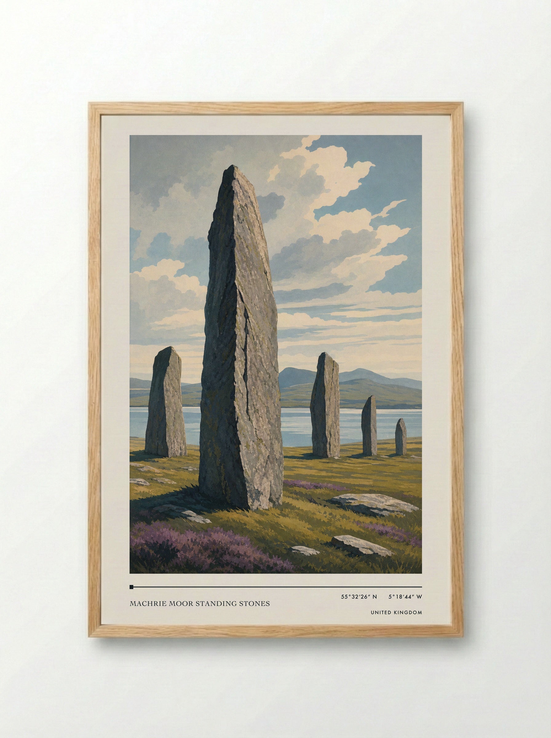 Machrie Moor Standing Stones United Kingdom Travel Poster - Framed Print Wood