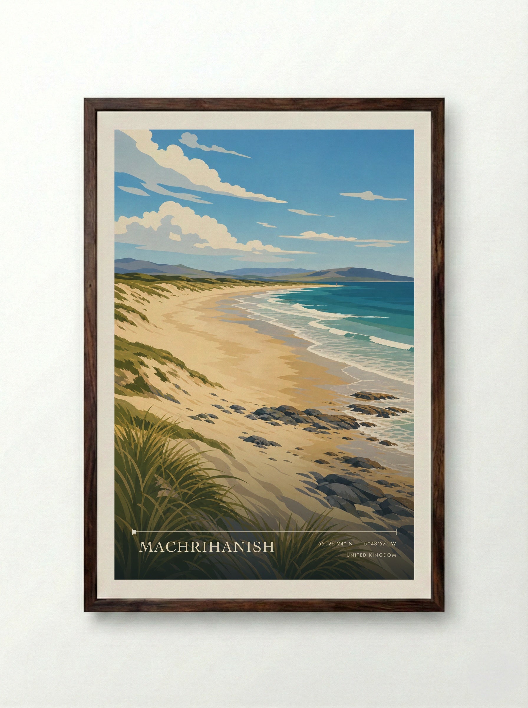 Machrihanish United Kingdom Travel Poster - Framed Print Dark Wood