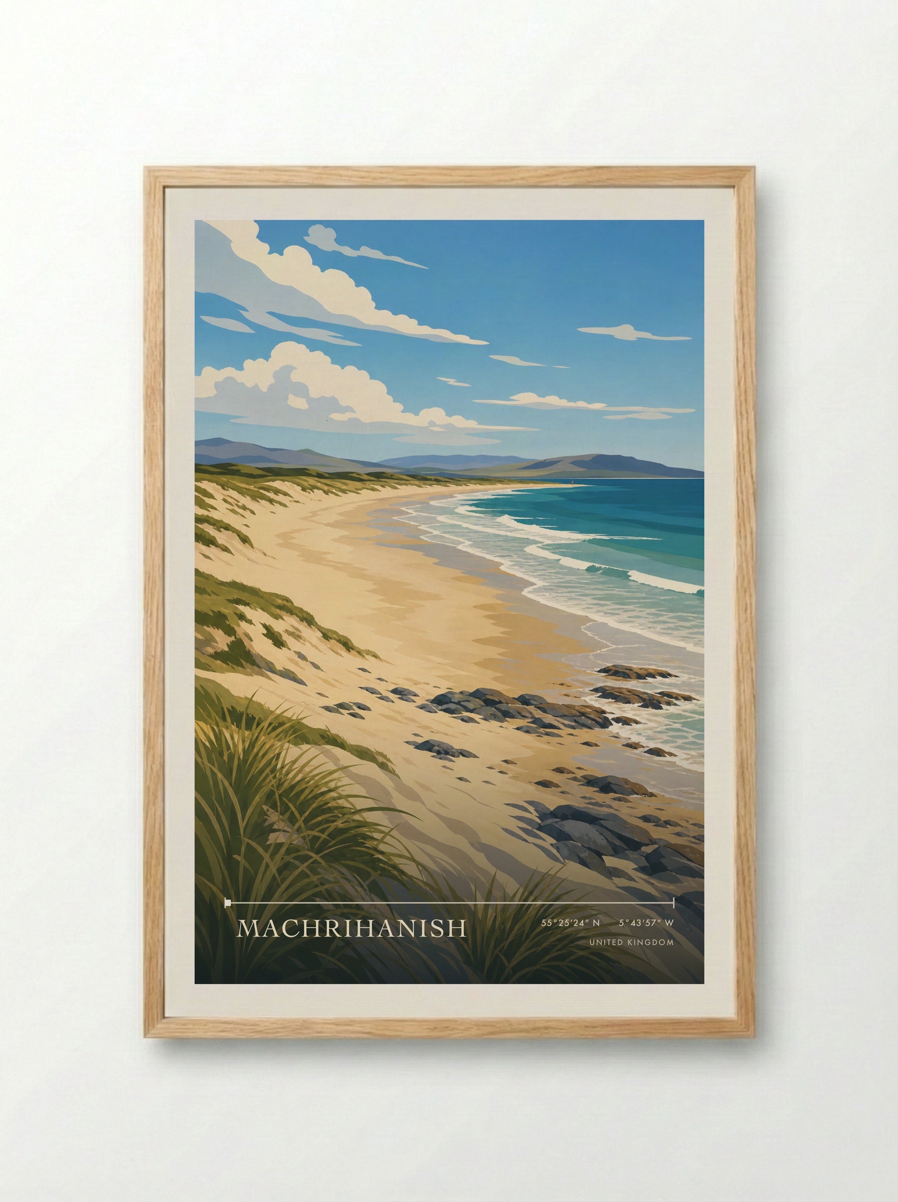 Machrihanish United Kingdom Travel Poster - Framed Print Wood