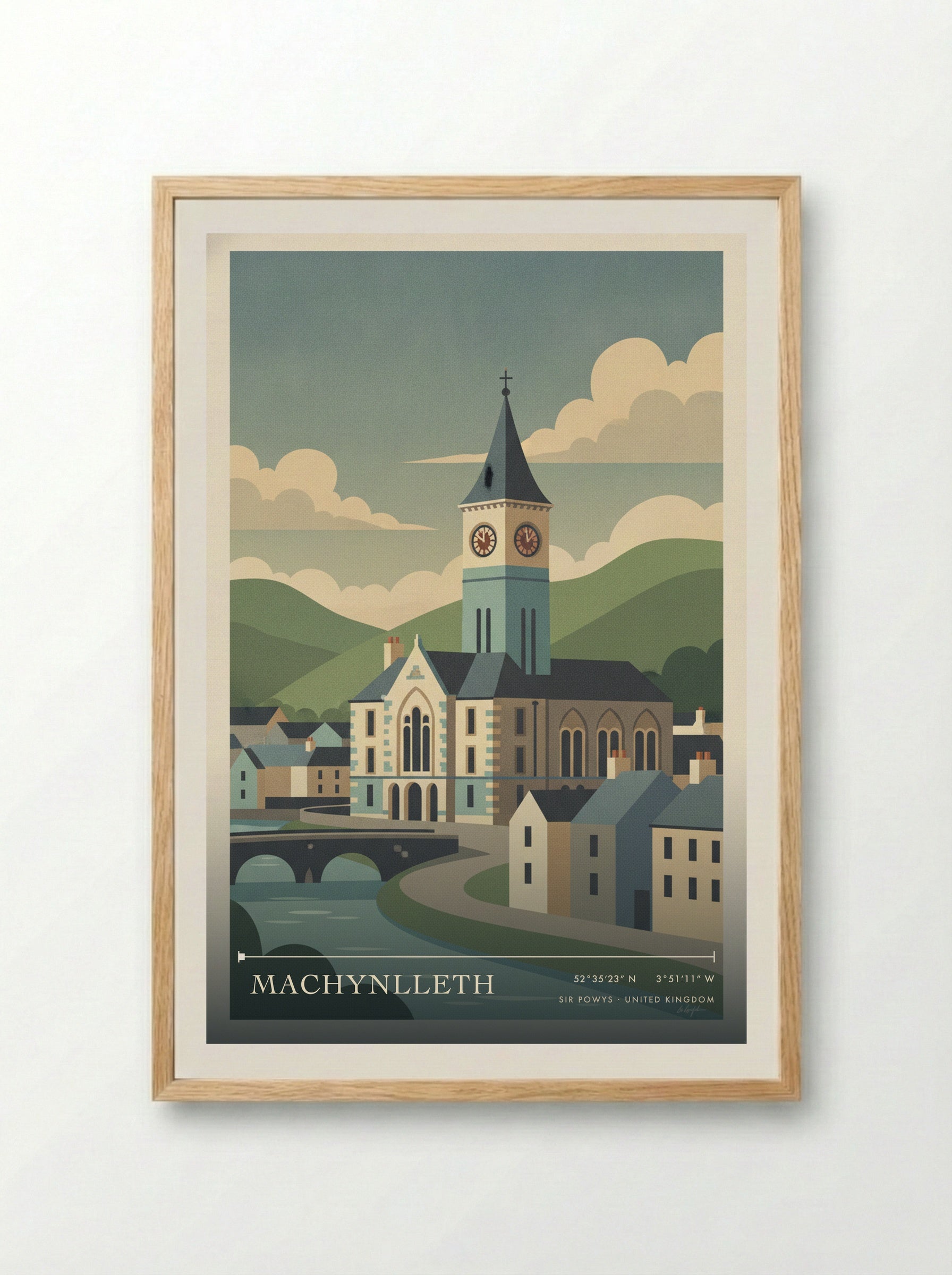 Machynlleth Sir Powys United Kingdom Travel Poster - Framed Print Wood