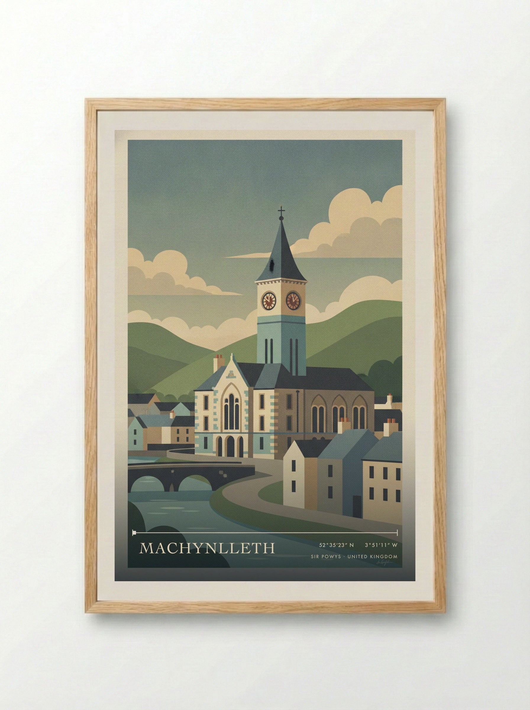 Machynlleth Sir Powys United Kingdom Travel Poster - Framed Print Wood