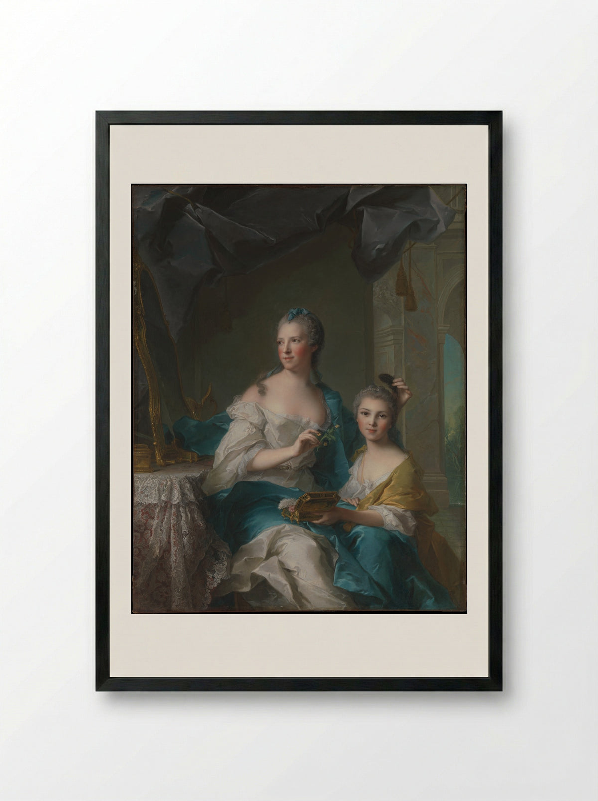 Madame Marsollier and Her Daughter - Jean-Marc Nattier - Framed Print Black