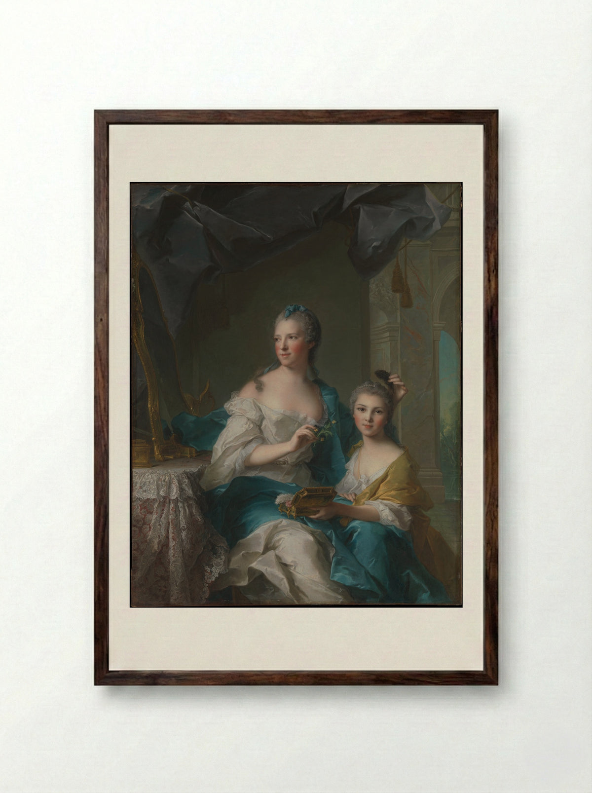 Madame Marsollier and Her Daughter - Jean-Marc Nattier - Framed Print Dark Wood