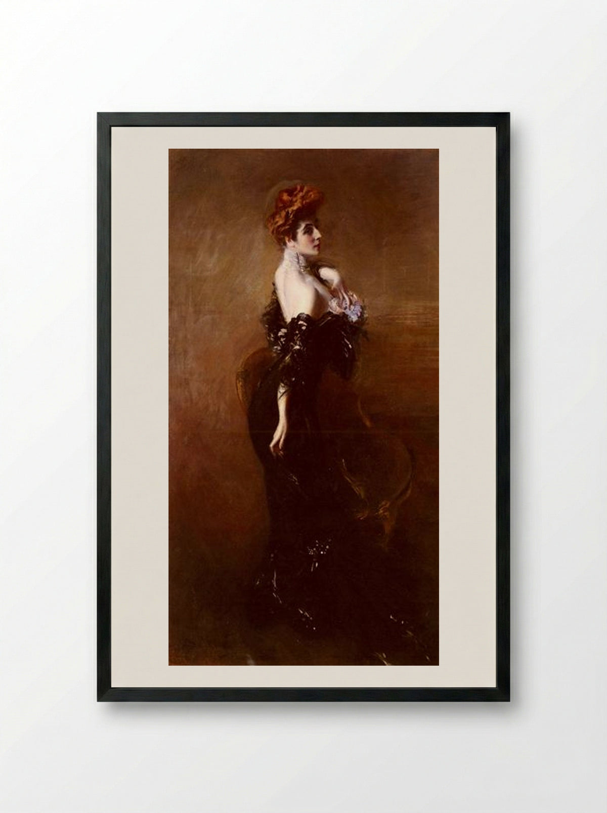 Madame Pages In Evening Dress - Giovanni Boldini - Framed Print Black