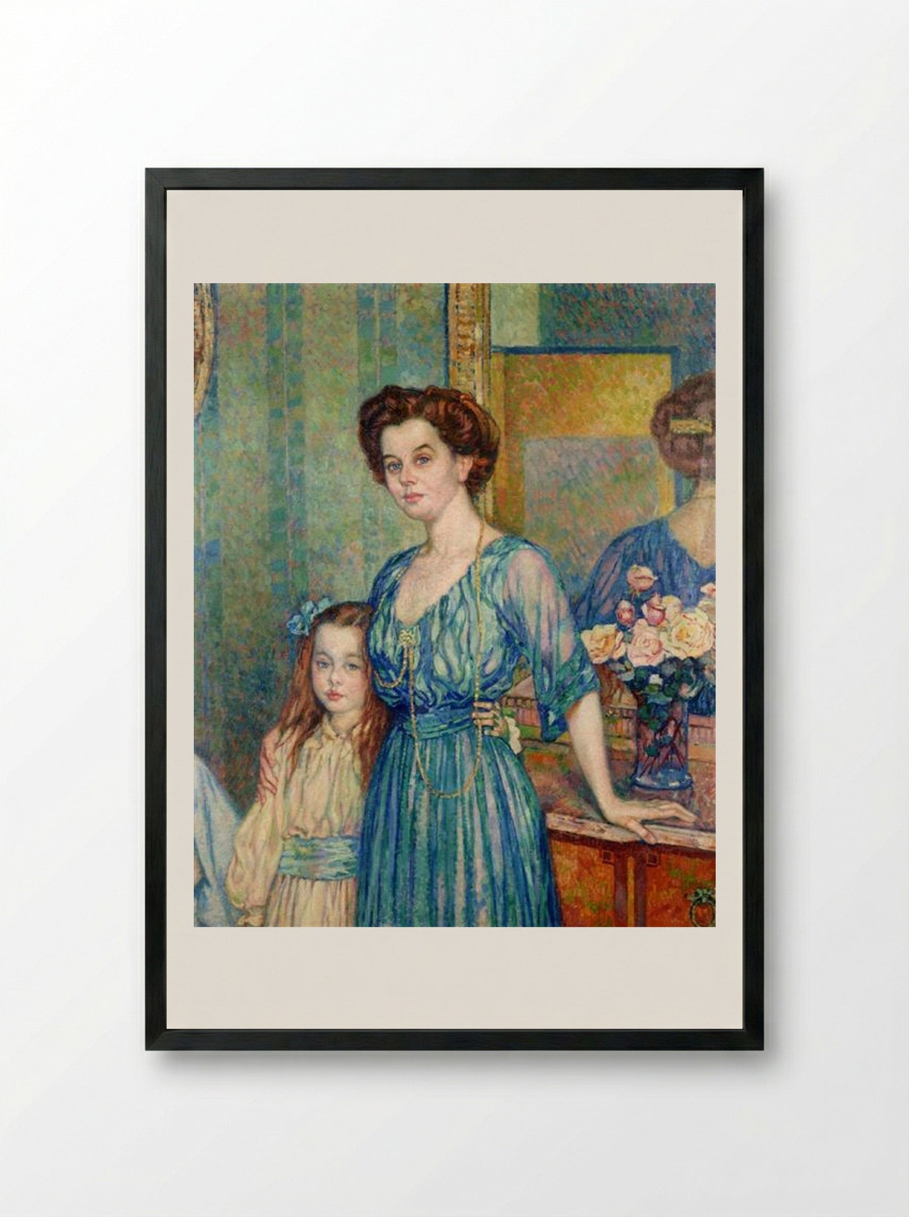 Madame Von Bodenhausen with her daughter Luli - Théo van Rysselberghe - Framed Print Black