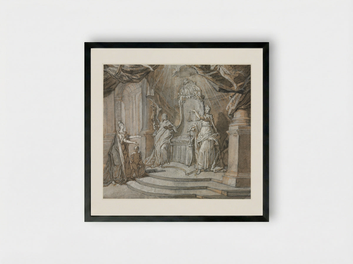 Madame de Maintenon Returning to the Catholic Church - Charles Dominique Joseph Eisen - Framed Print Black