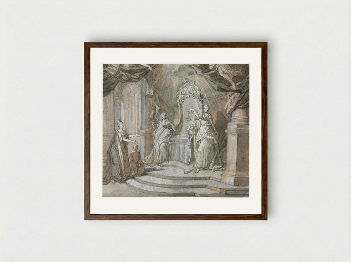 Madame de Maintenon Returning to the Catholic Church - Charles Dominique Joseph Eisen - Framed Print Dark Wood