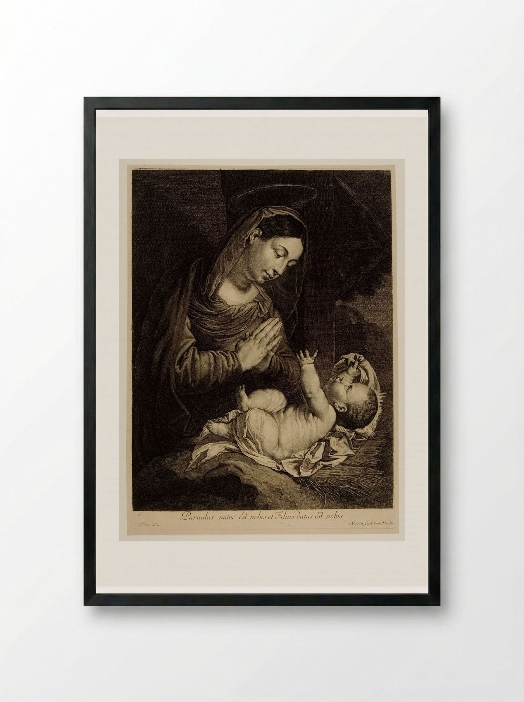 Madonna Adoring the Child - Jean Morin - Framed Print Black