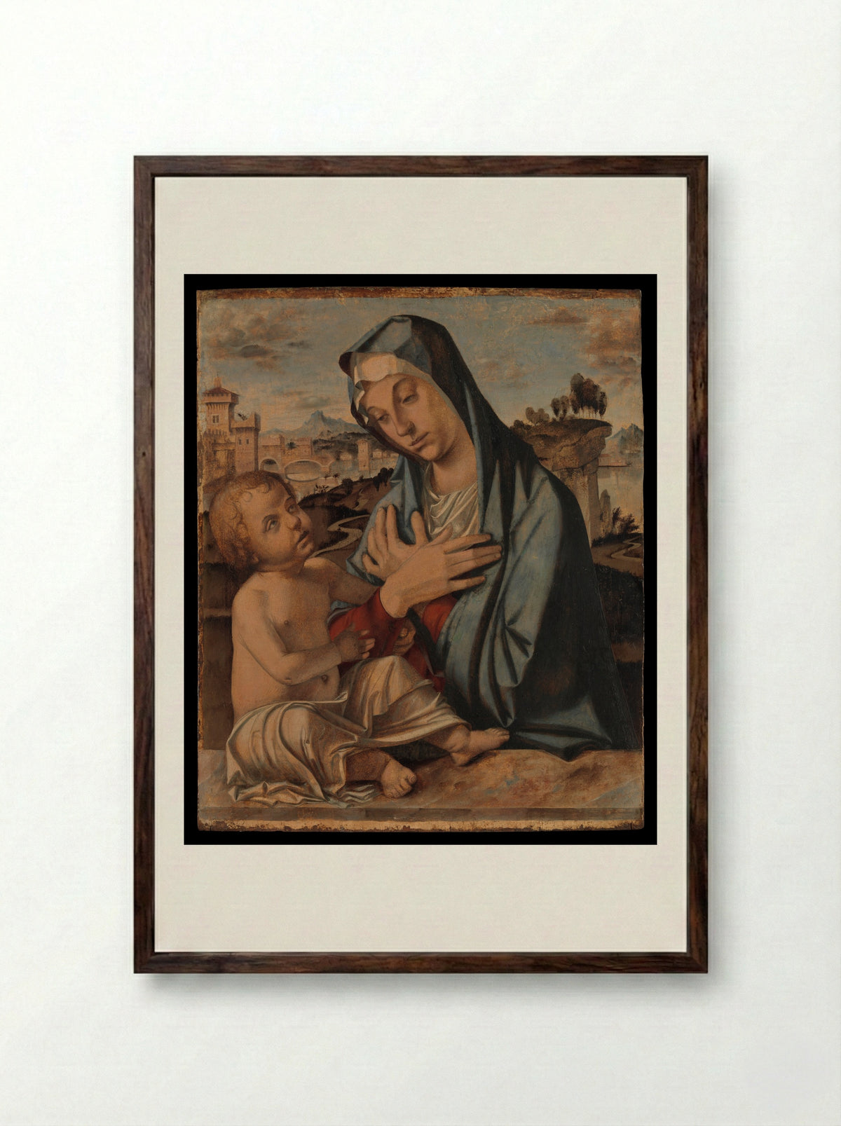 Madonna Adoring the Child - Bartolomeo Montagna - Framed Print Dark Wood