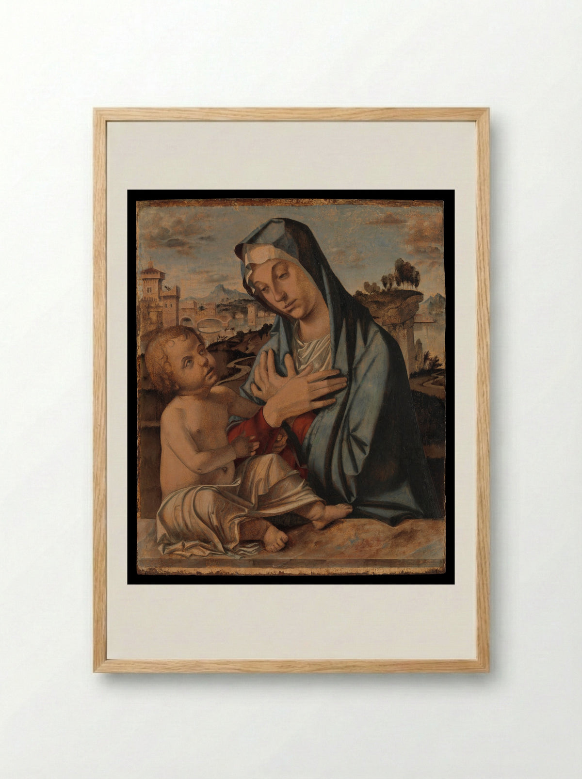 Madonna Adoring the Child - Bartolomeo Montagna - Framed Print Wood