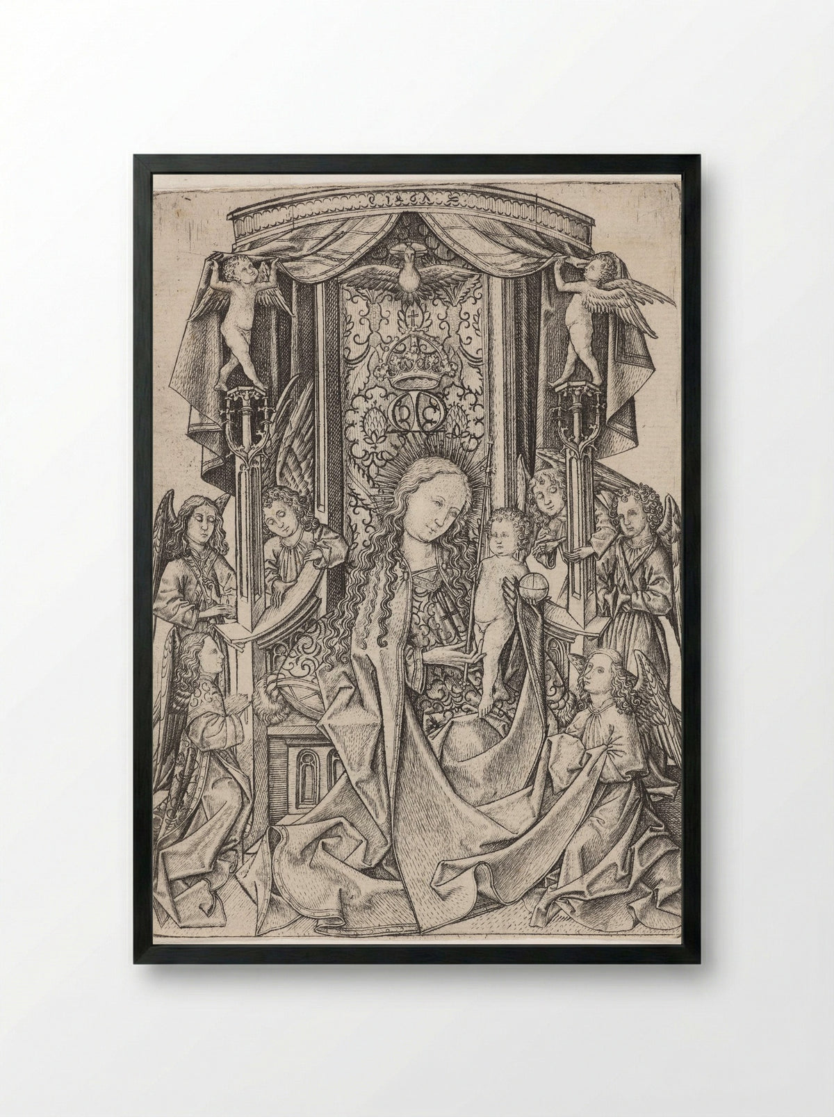Madonna Enthroned with Eight Angels - Master ES - Framed Print Black