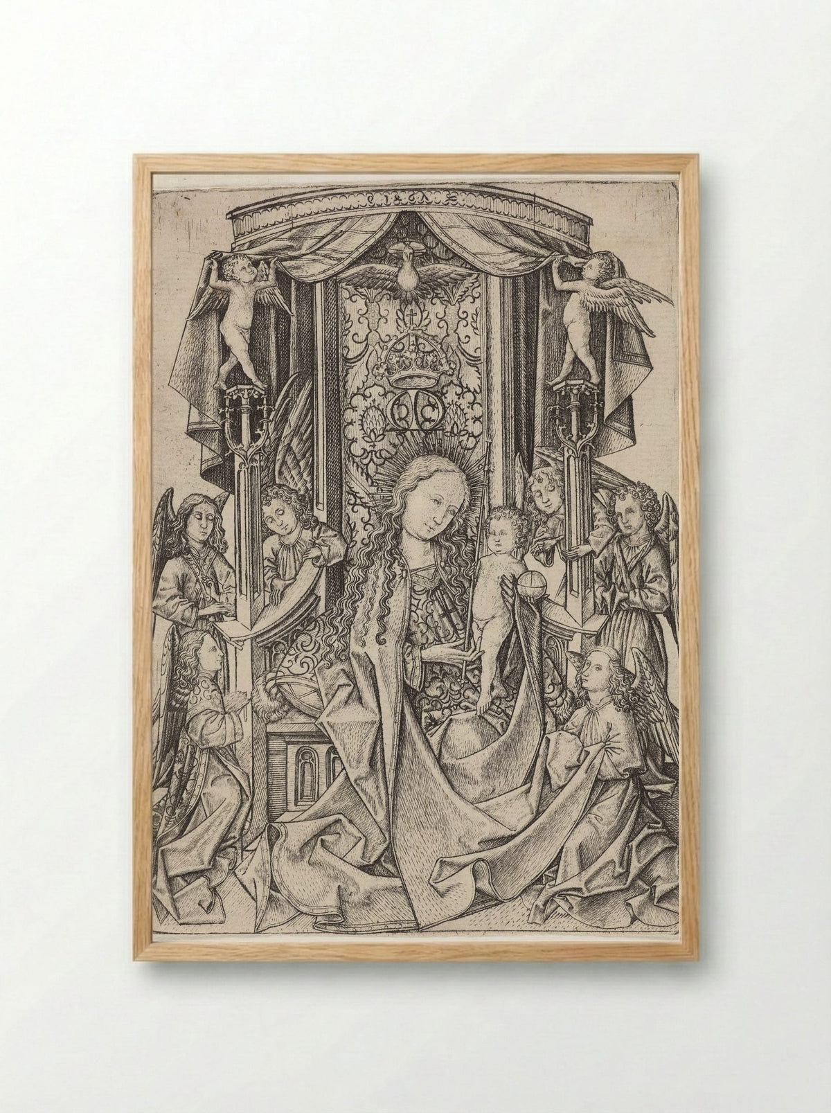 Madonna Enthroned with Eight Angels - Master ES - Framed Print Wood