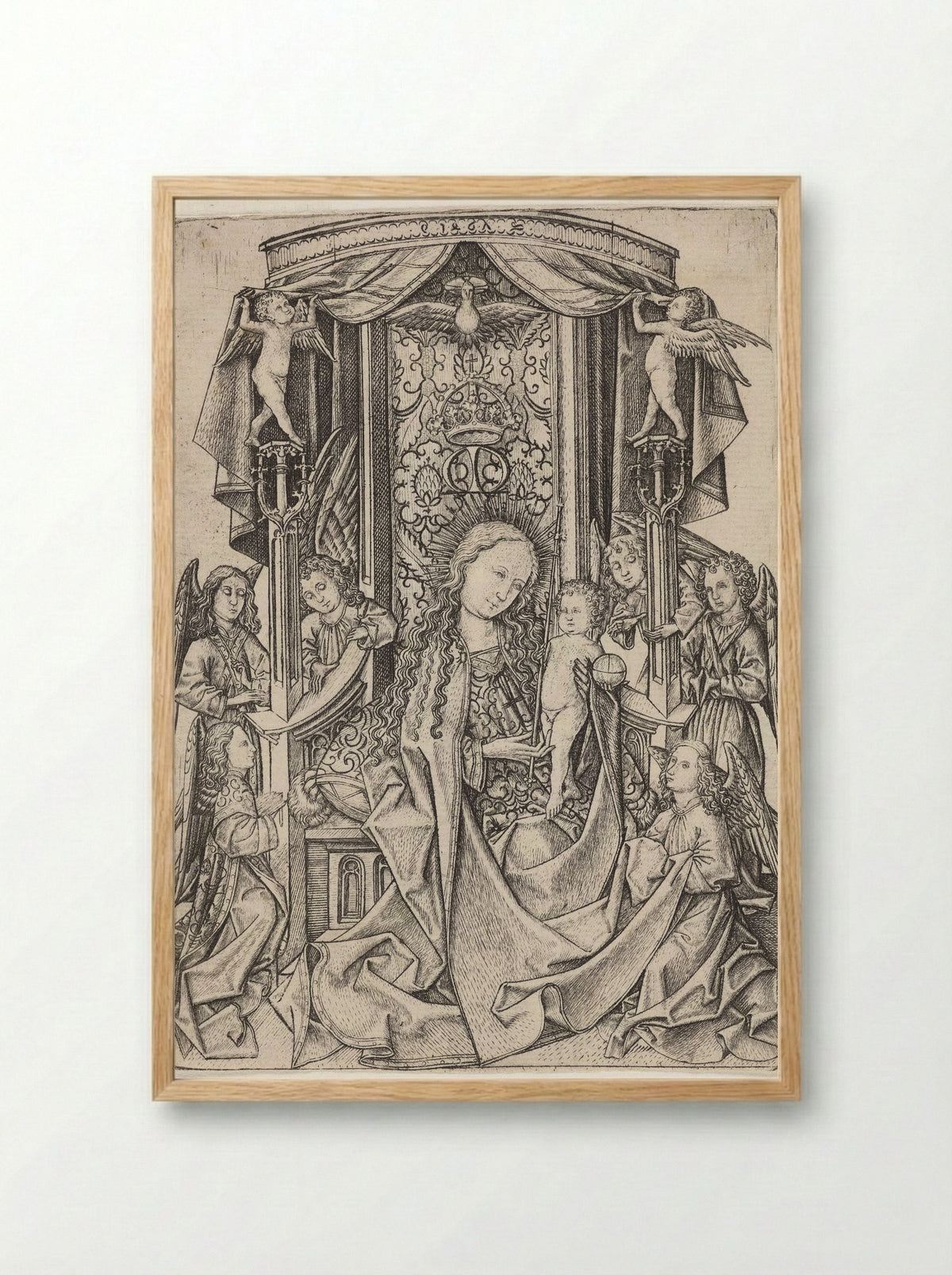Madonna Enthroned with Eight Angels - Master ES - Framed Print Wood