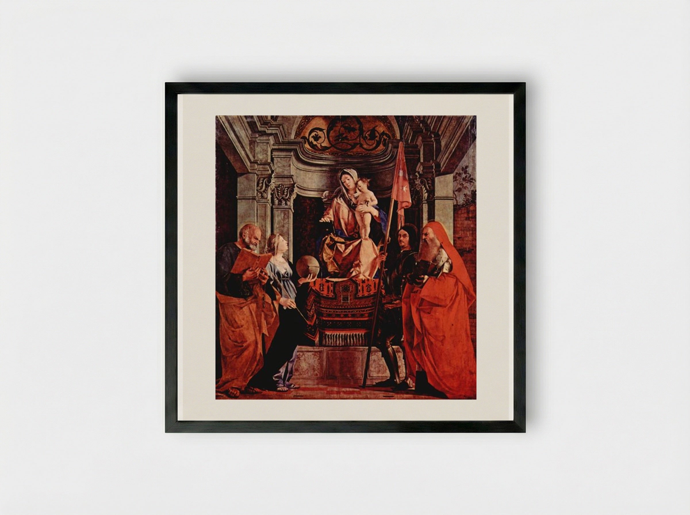 Madonna Enthroned with Saints - Lorenzo Lotto - Framed Print Black