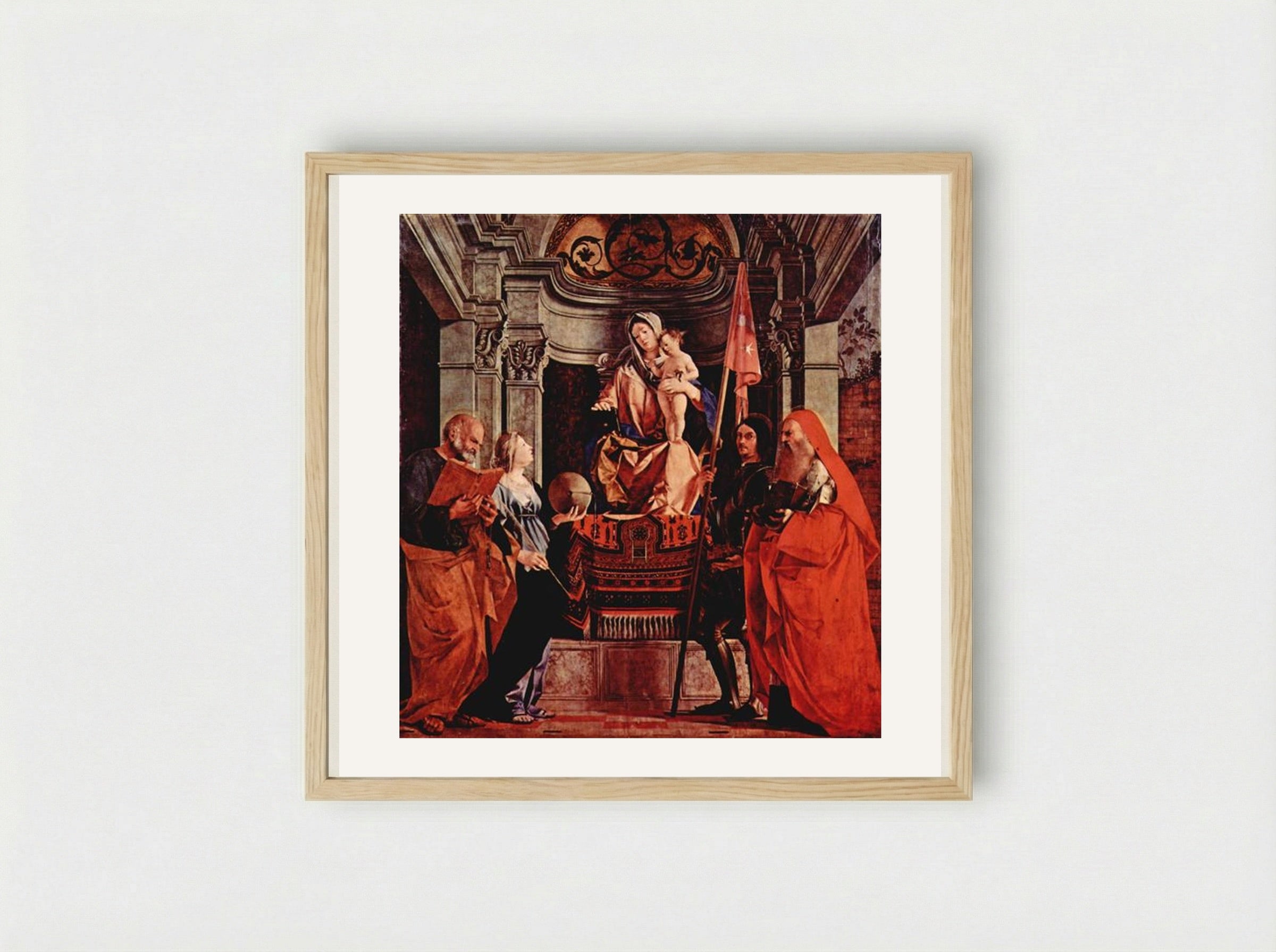 Madonna Enthroned with Saints - Lorenzo Lotto - Framed Print Wood