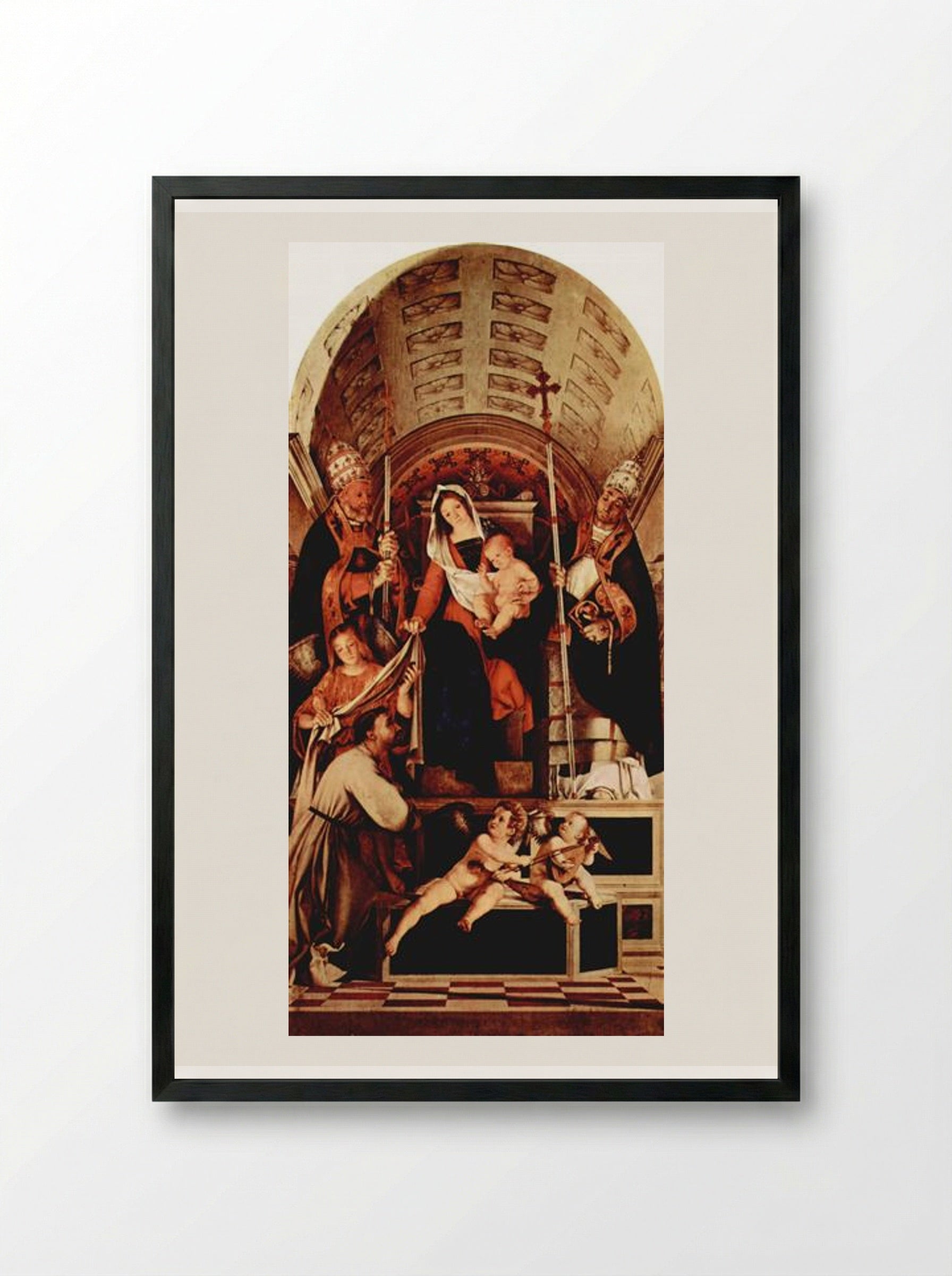 Madonna Enthroned with the Christ Child - Lorenzo Lotto - Framed Print Black